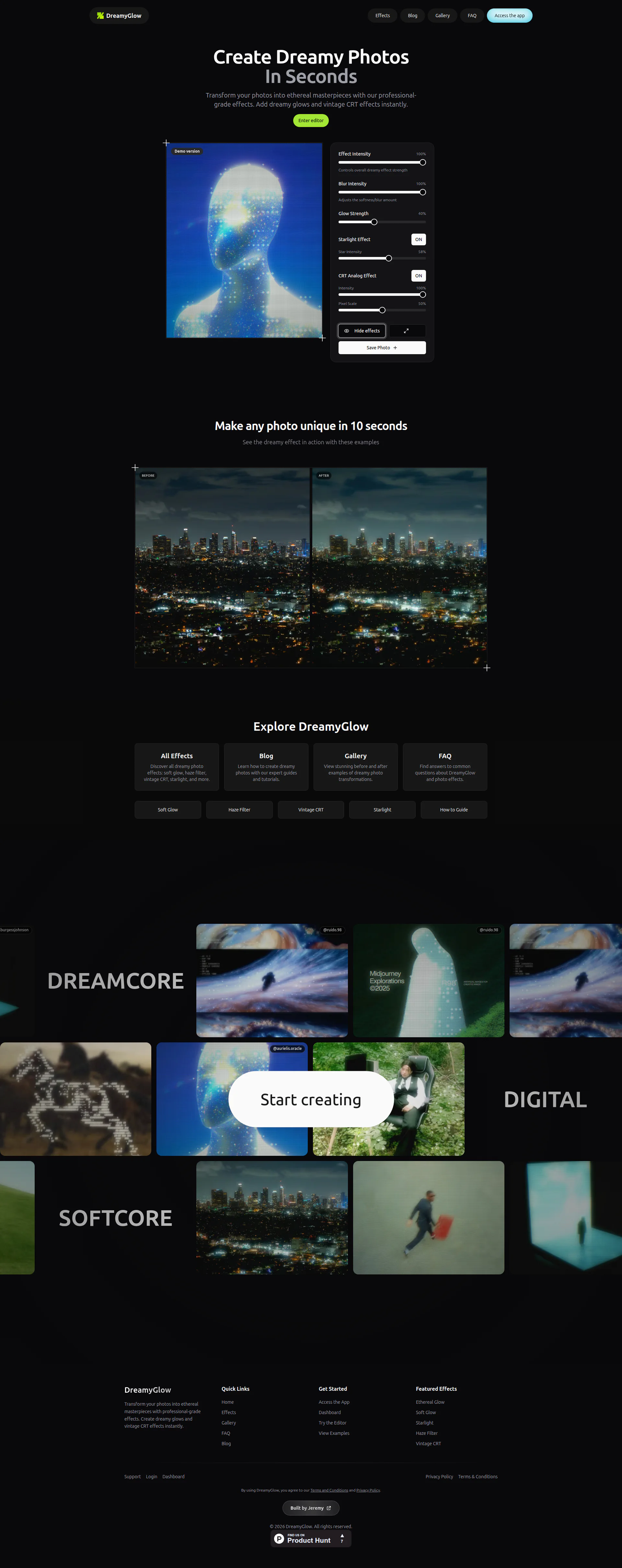 Dreamyglow landing page