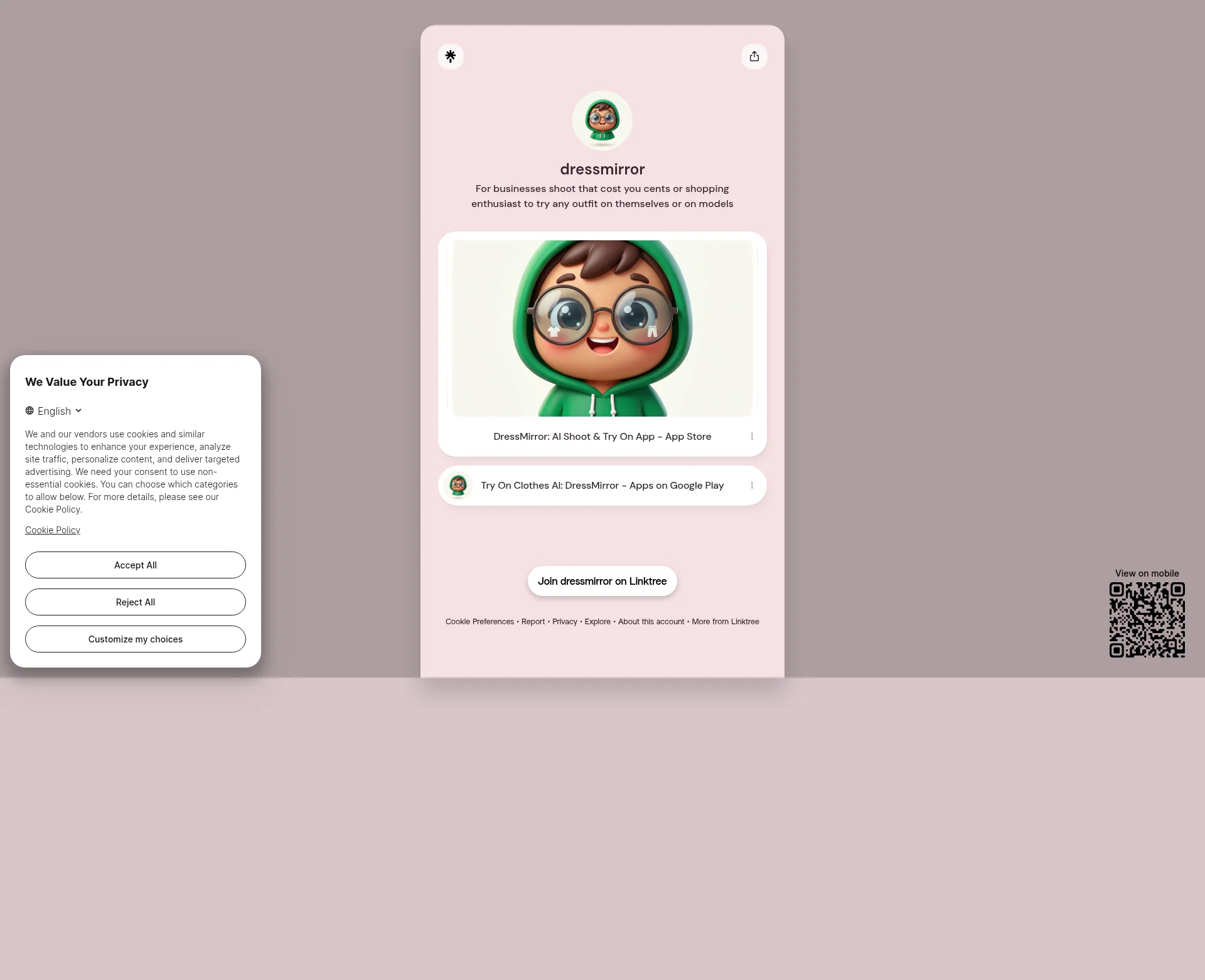 DressMirror landing page