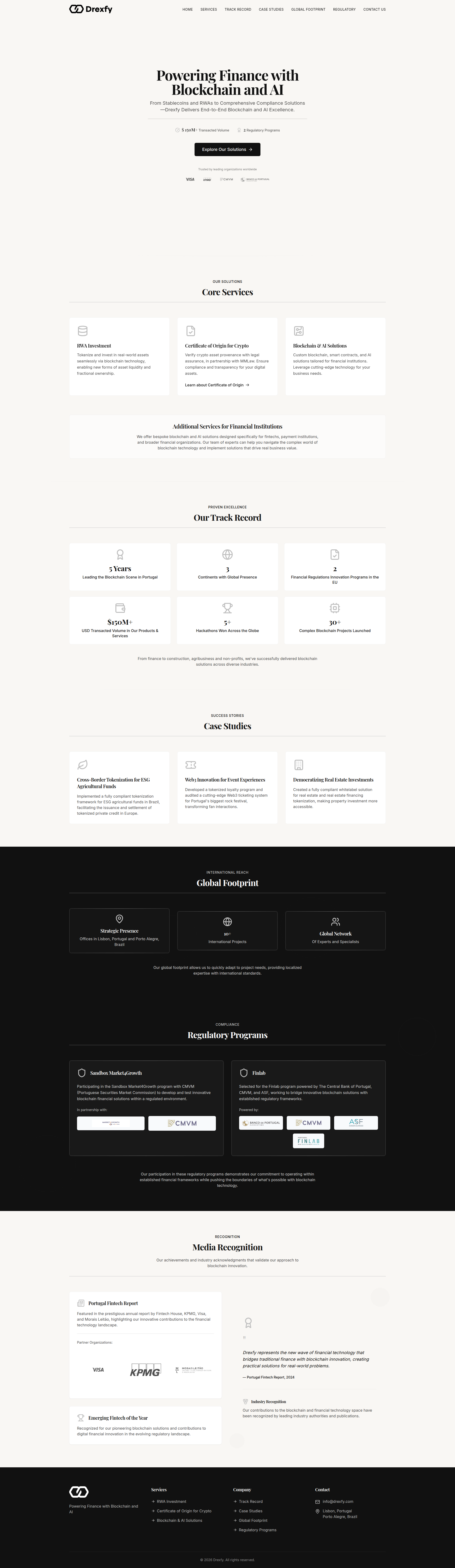 Landing page screenshot for drexfy.com, 1920 by 6619 pixels