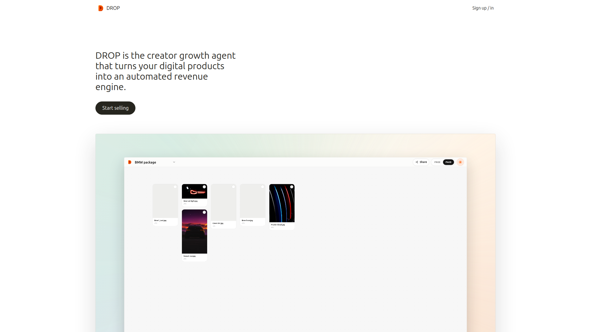 Landing page screenshot for drop.space, 1920 by 1080 pixels
