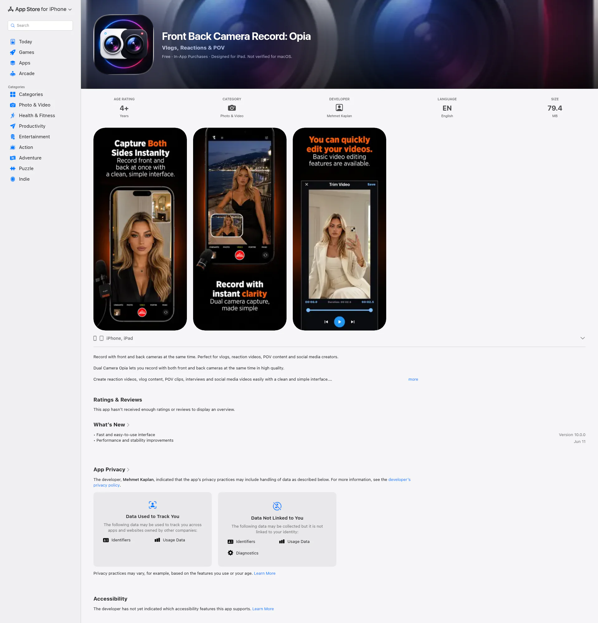 Dual Camera Opia: Front Back landing page