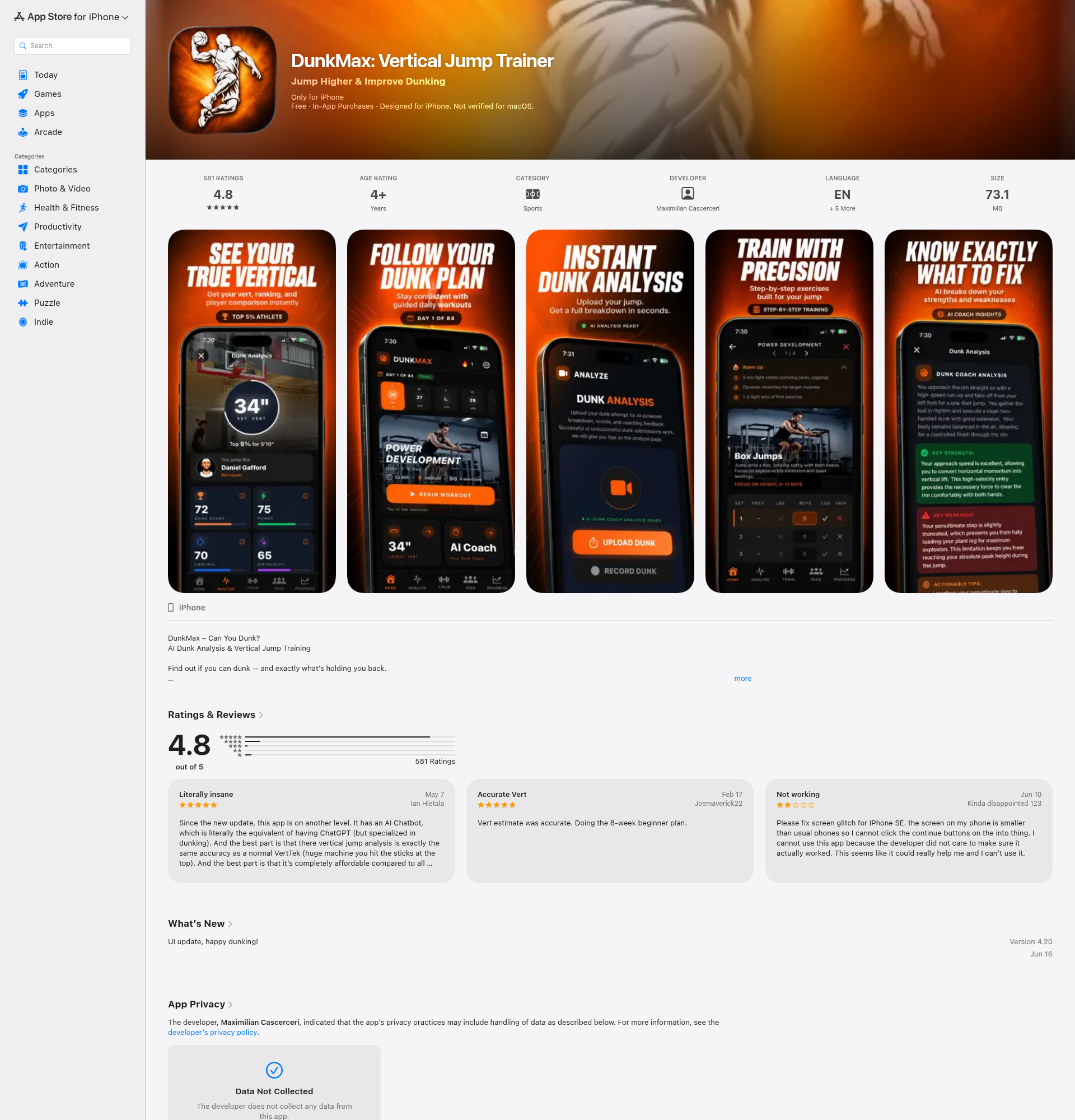 Landing page screenshot for apps.apple.com, 1920 by 2000 pixels