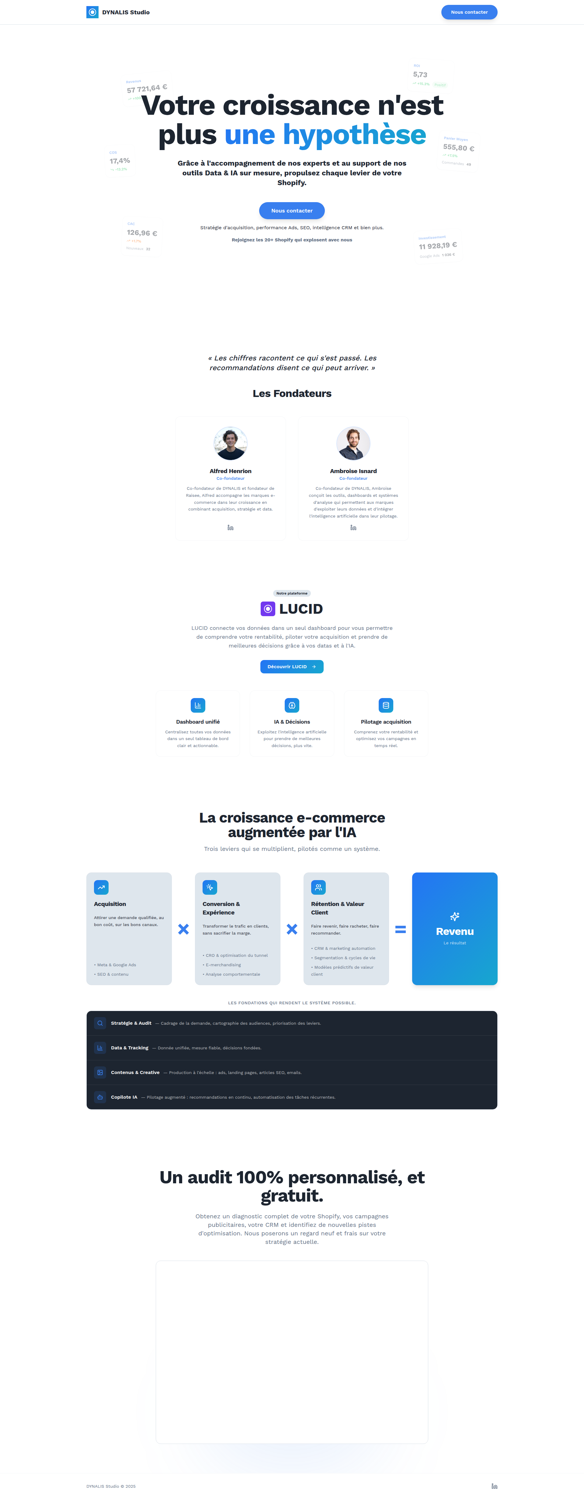 Landing page screenshot for dynalis-studio.com, 1920 by 4924 pixels