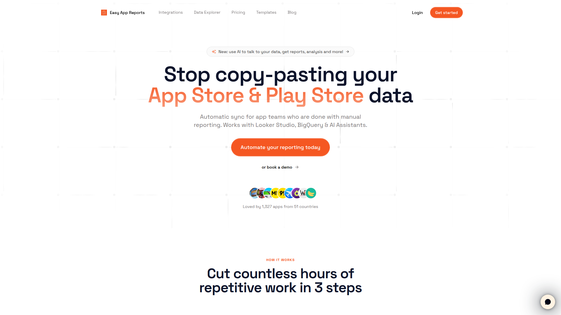 Landing page screenshot for easyappreports.com, 1920 by 1080 pixels