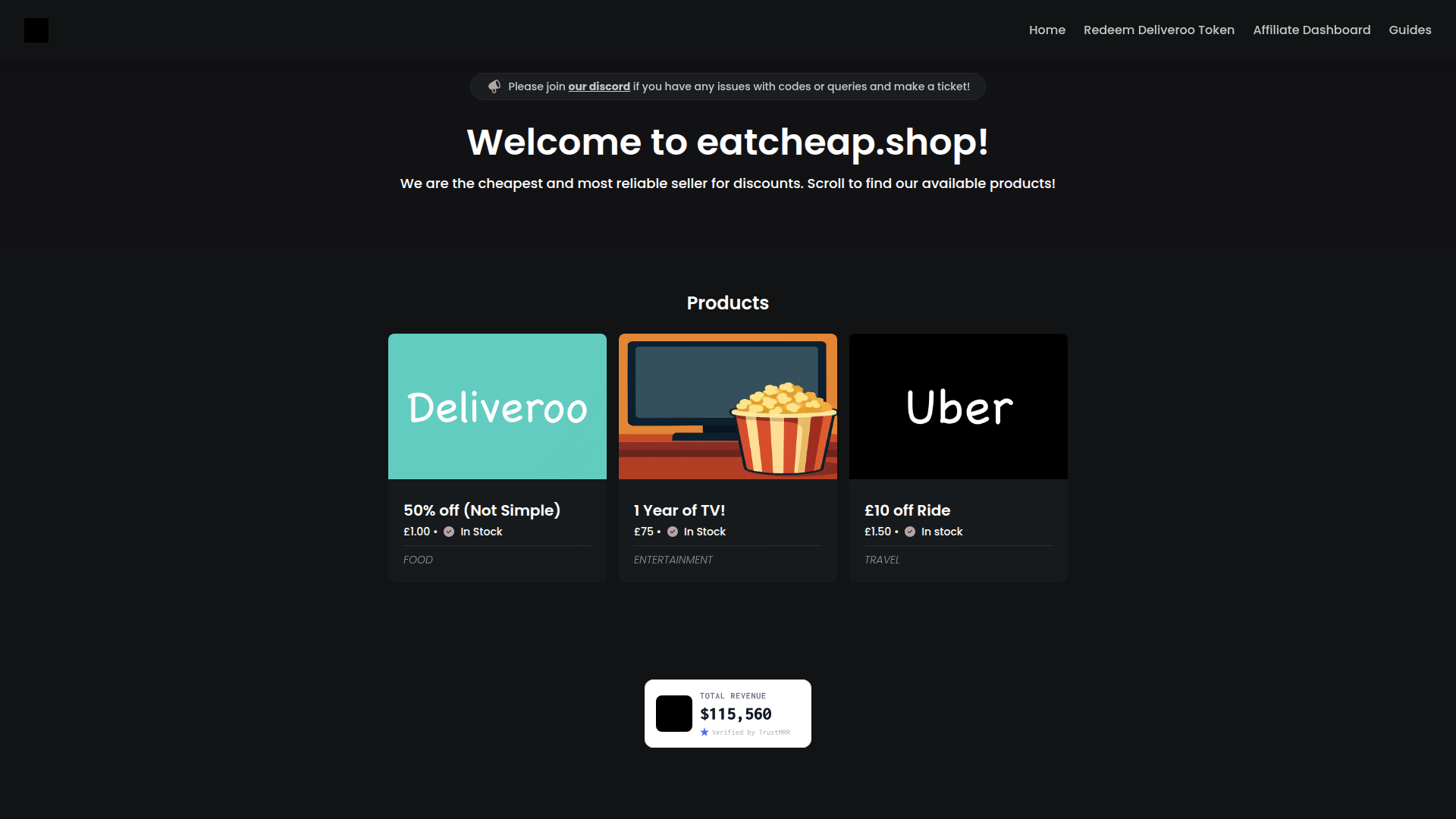 Landing page screenshot for eatcheap.shop, 1920 by 1080 pixels