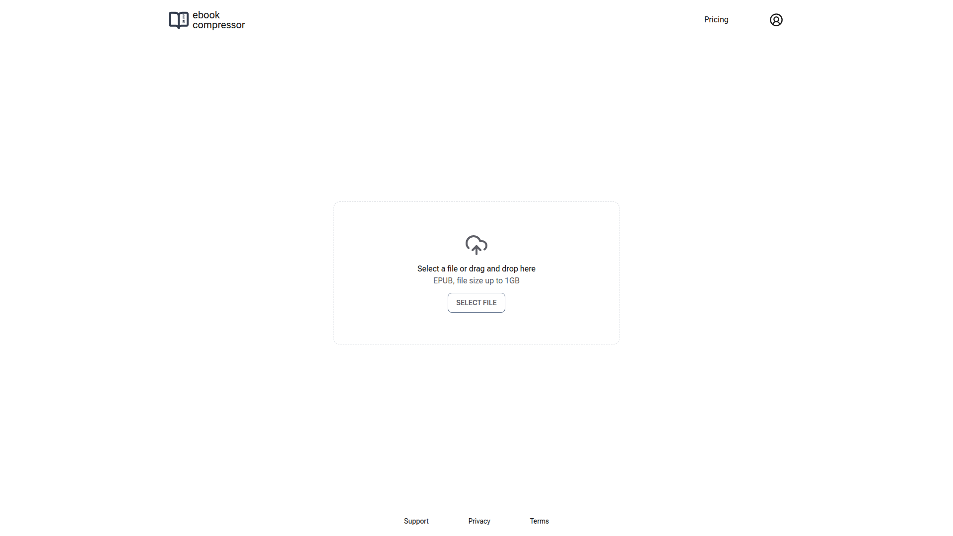 Landing page screenshot for ebookcompressor.com, 1920 by 1080 pixels