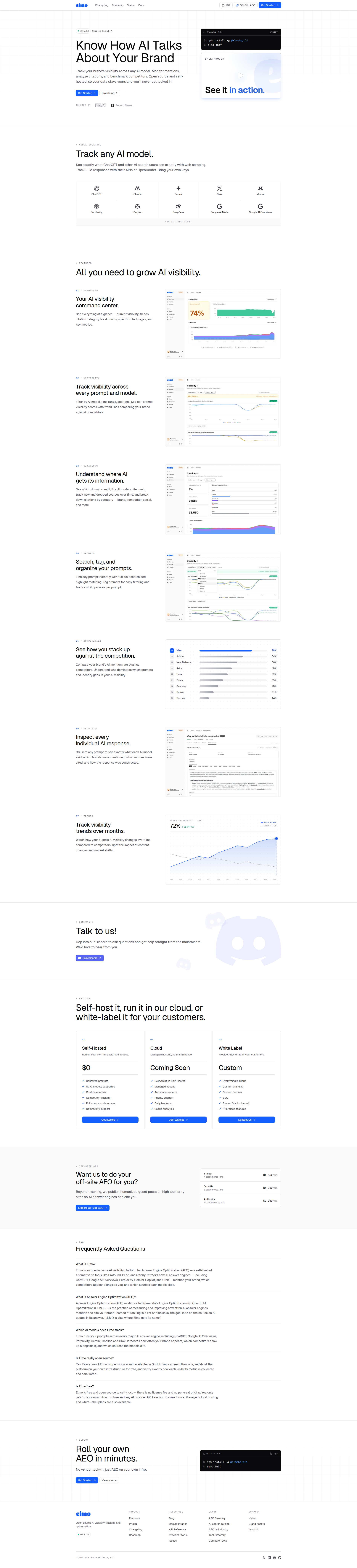 Landing page screenshot for elmohq.com, 1920 by 8419 pixels