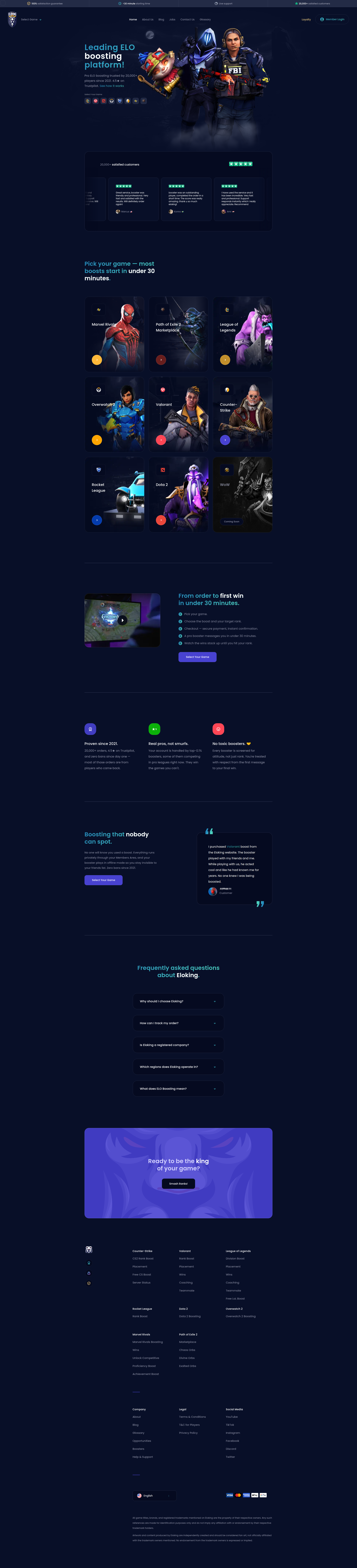 Landing page screenshot for eloking.com, 1960 by 8609 pixels