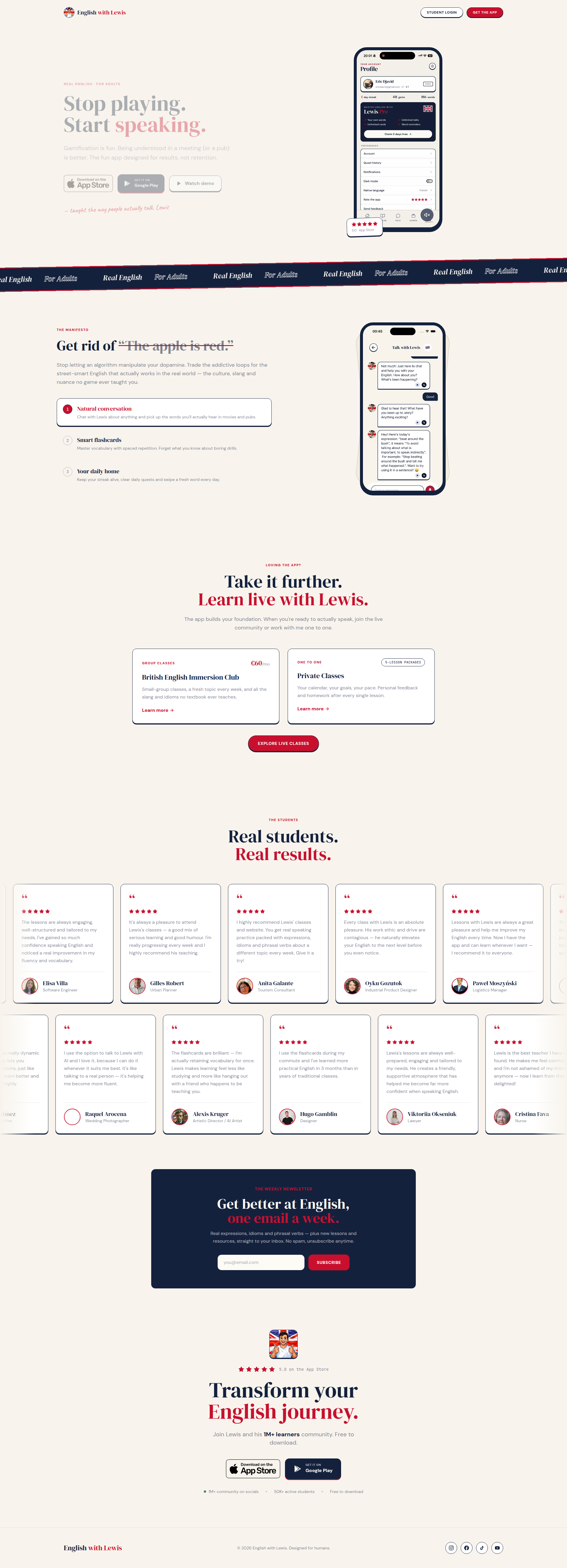 Landing page screenshot for getlewis.app, 1920 by 5311 pixels