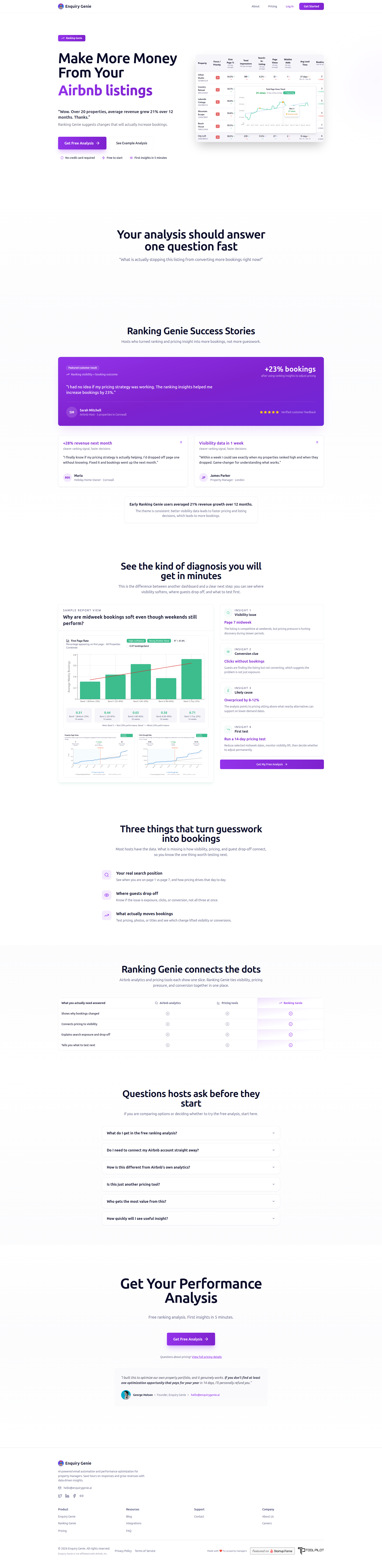 Landing page screenshot for enquirygenie.ai, 1920 by 7890 pixels