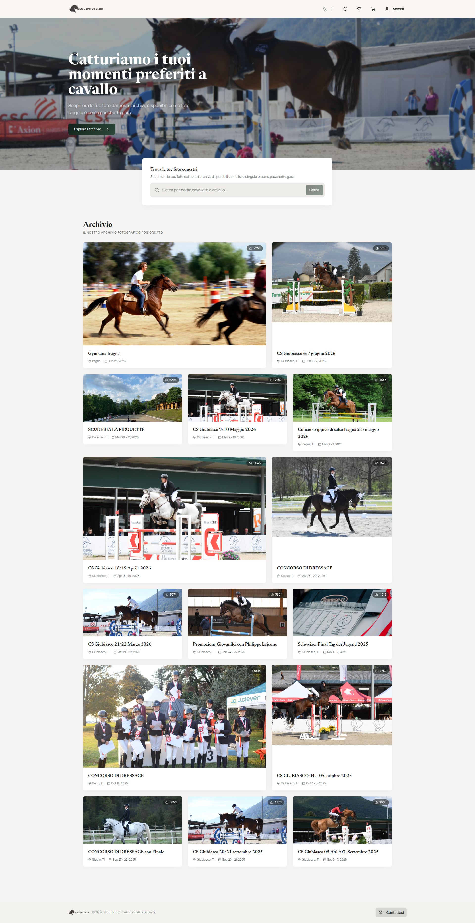 Landing page screenshot for equiphoto.ch, 1920 by 3731 pixels