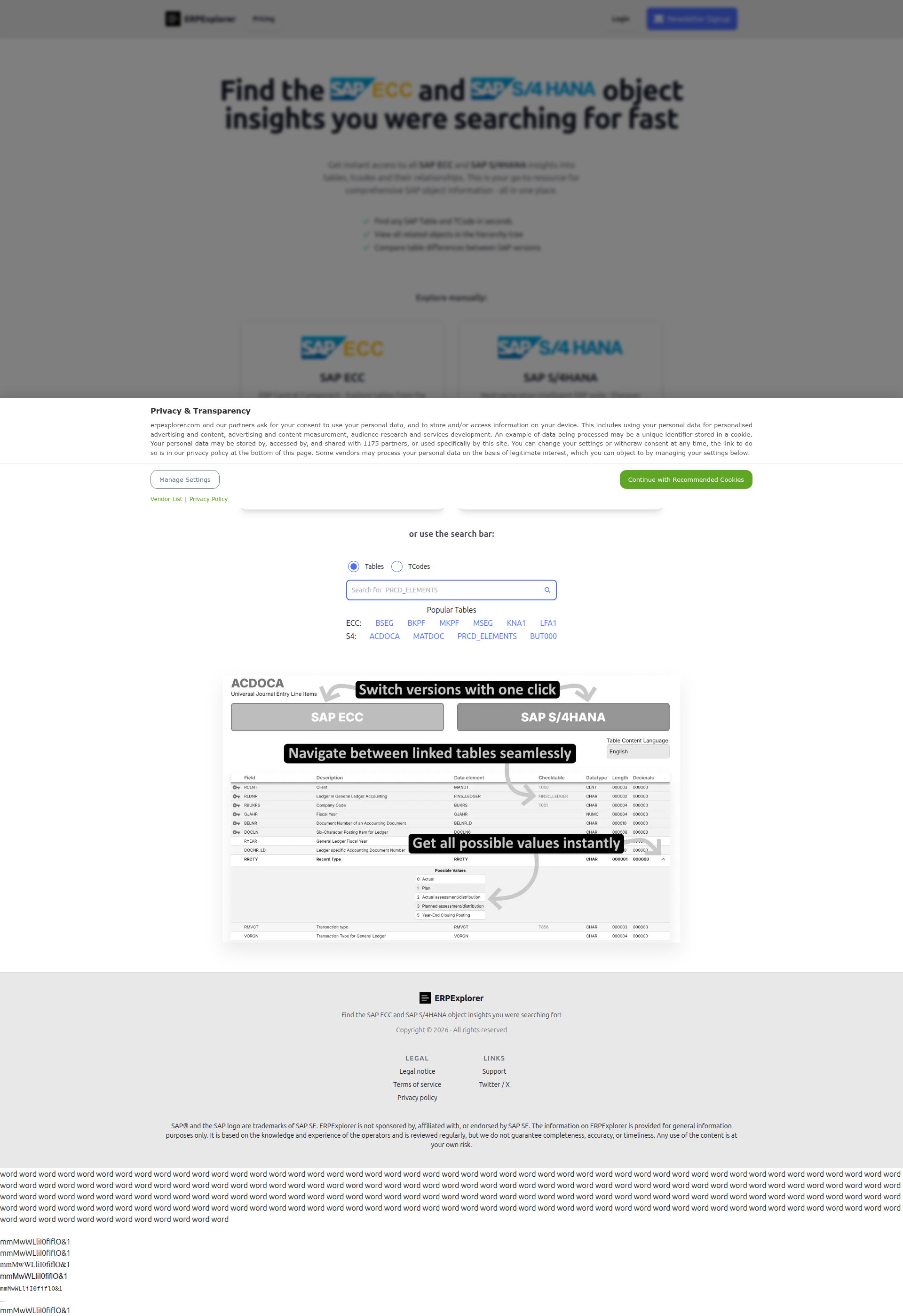 Landing page screenshot for erpexplorer.com, 1920 by 2797 pixels