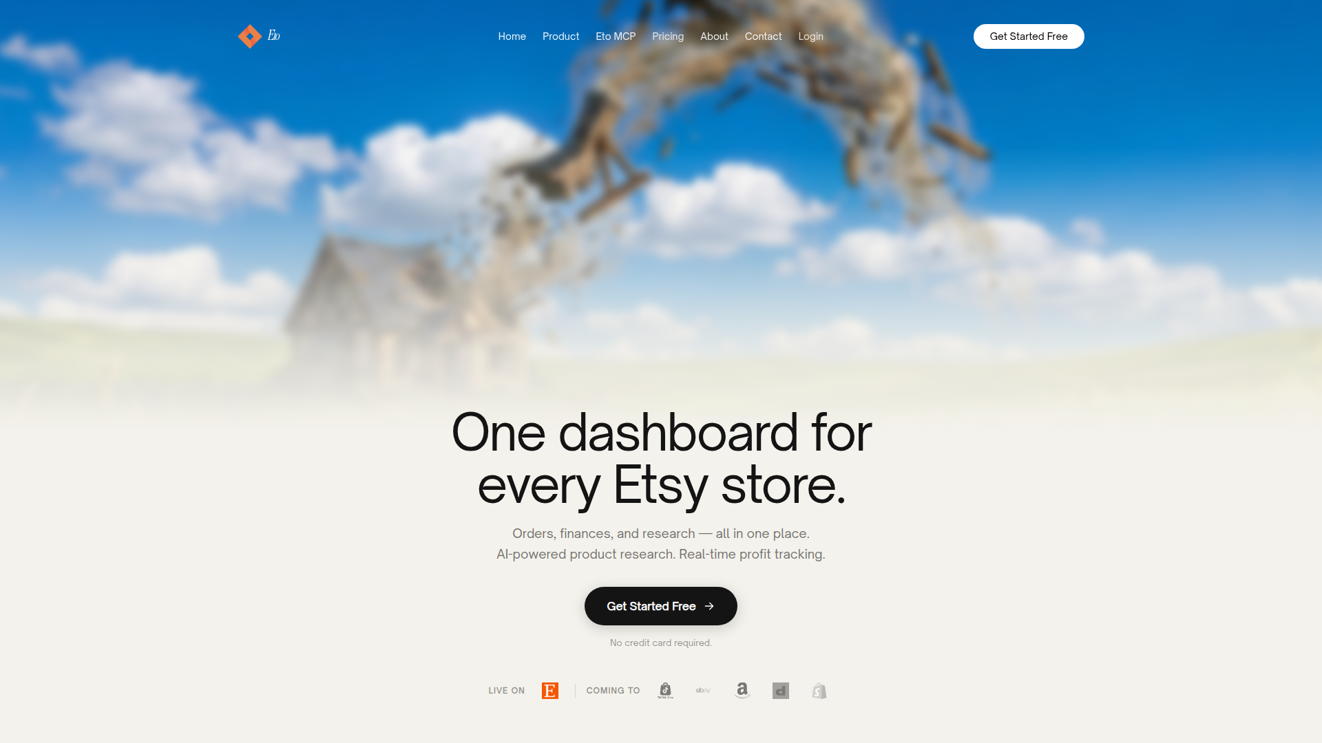 Landing page screenshot for eto.tools, 1920 by 1080 pixels