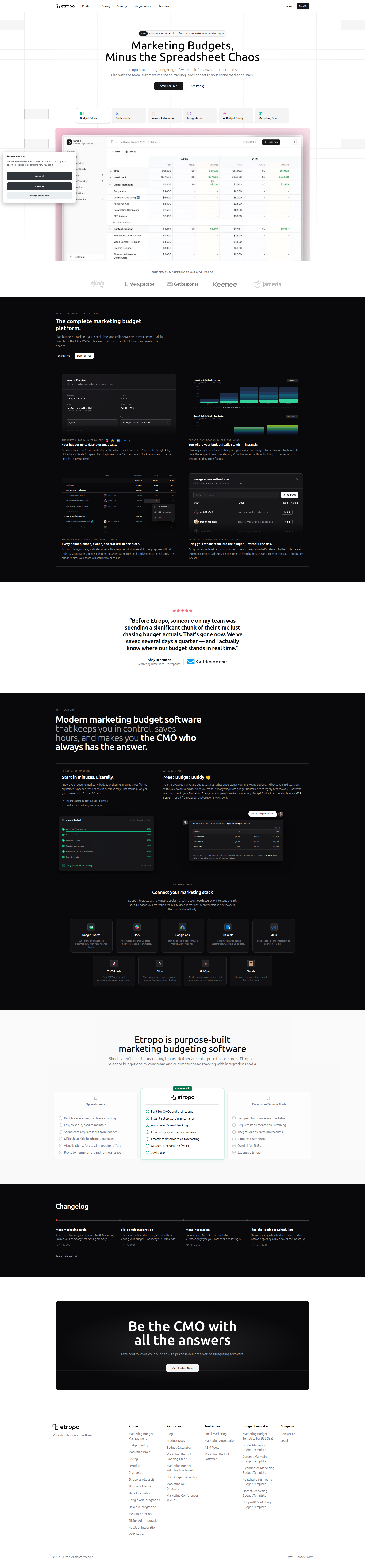 Landing page screenshot for etropo.com, 1920 by 8237 pixels