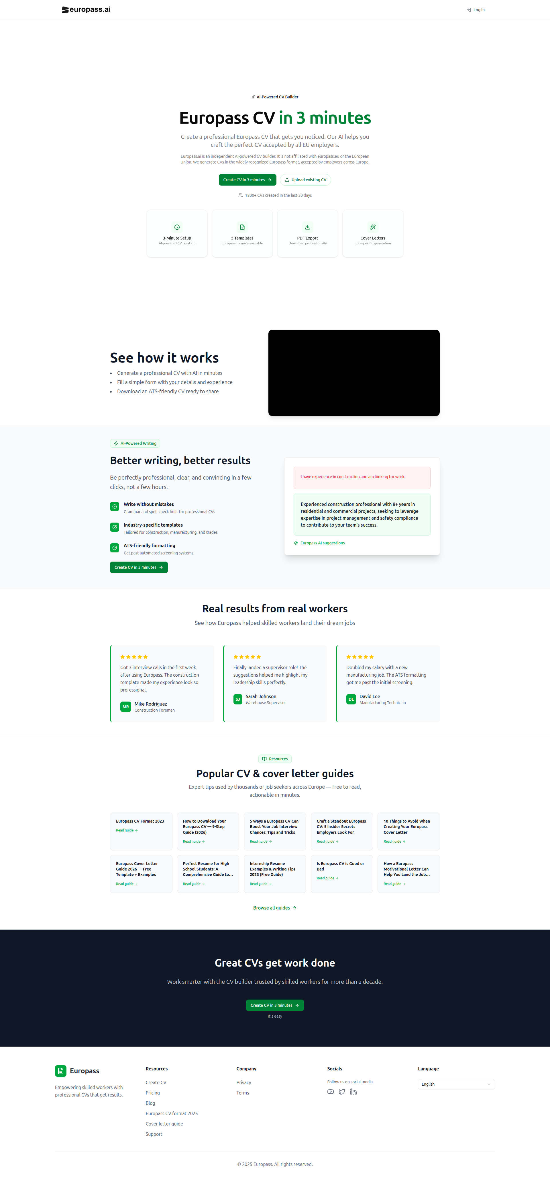 Landing page screenshot for europass.ai, 1920 by 4135 pixels