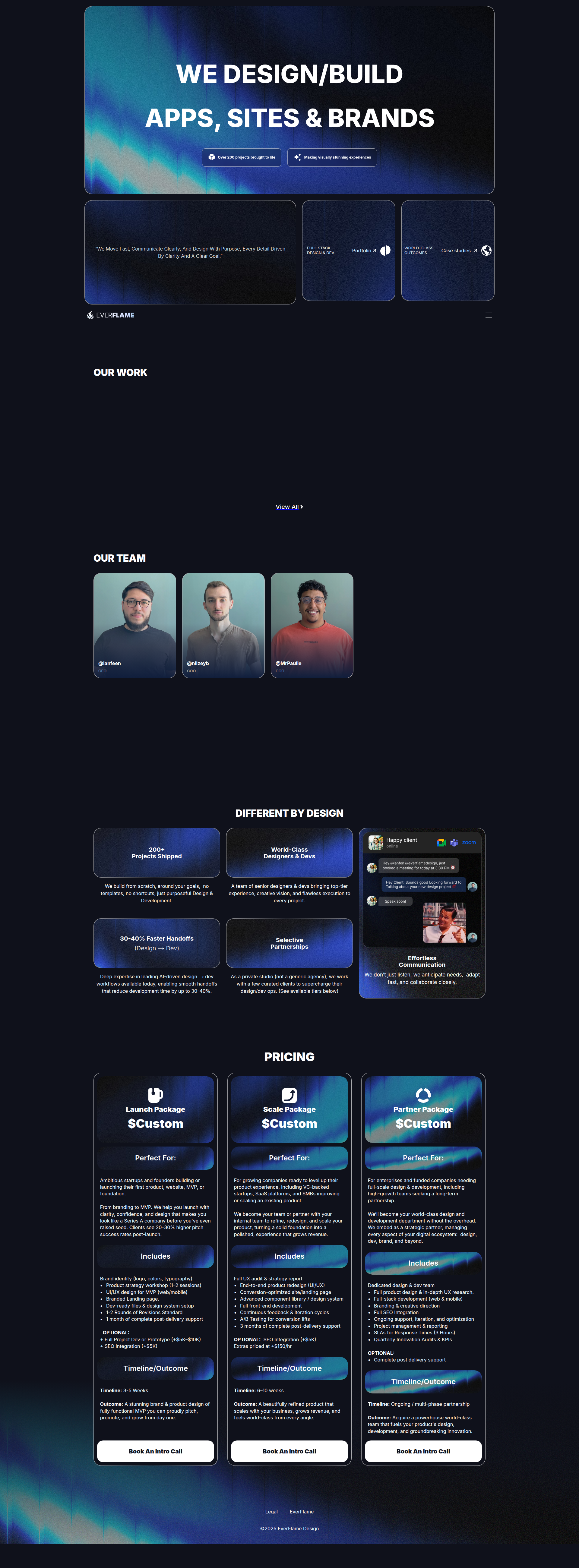 Landing page screenshot for everflamedesign.com, 1920 by 5201 pixels