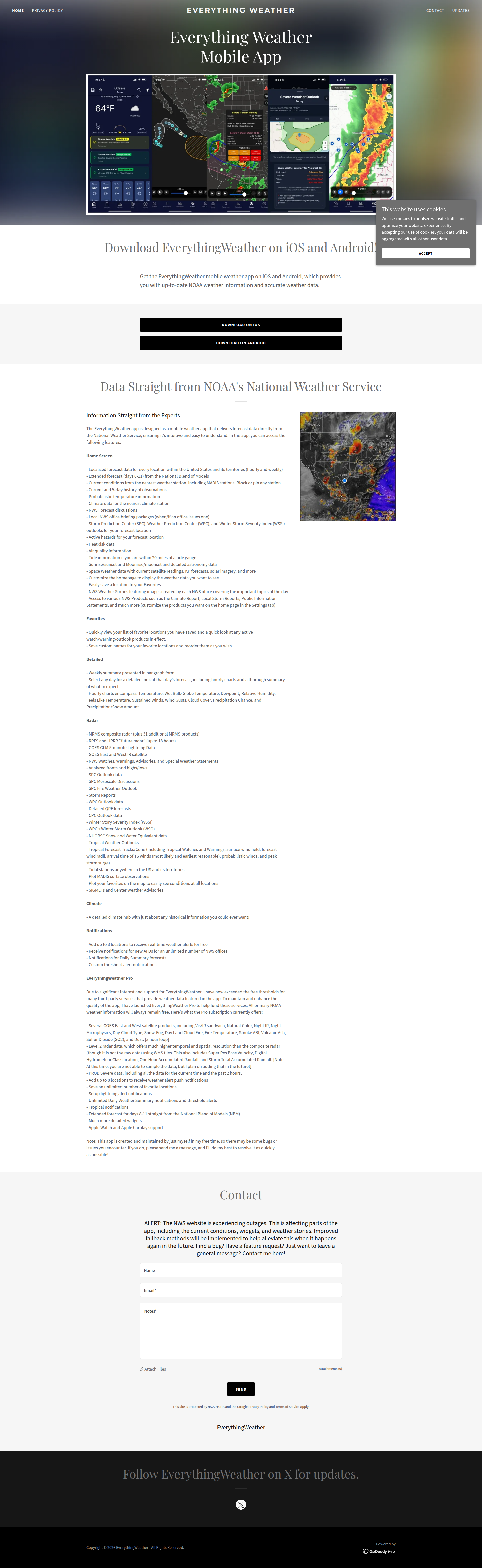 Landing page screenshot for everythingwx.com, 1920 by 6240 pixels