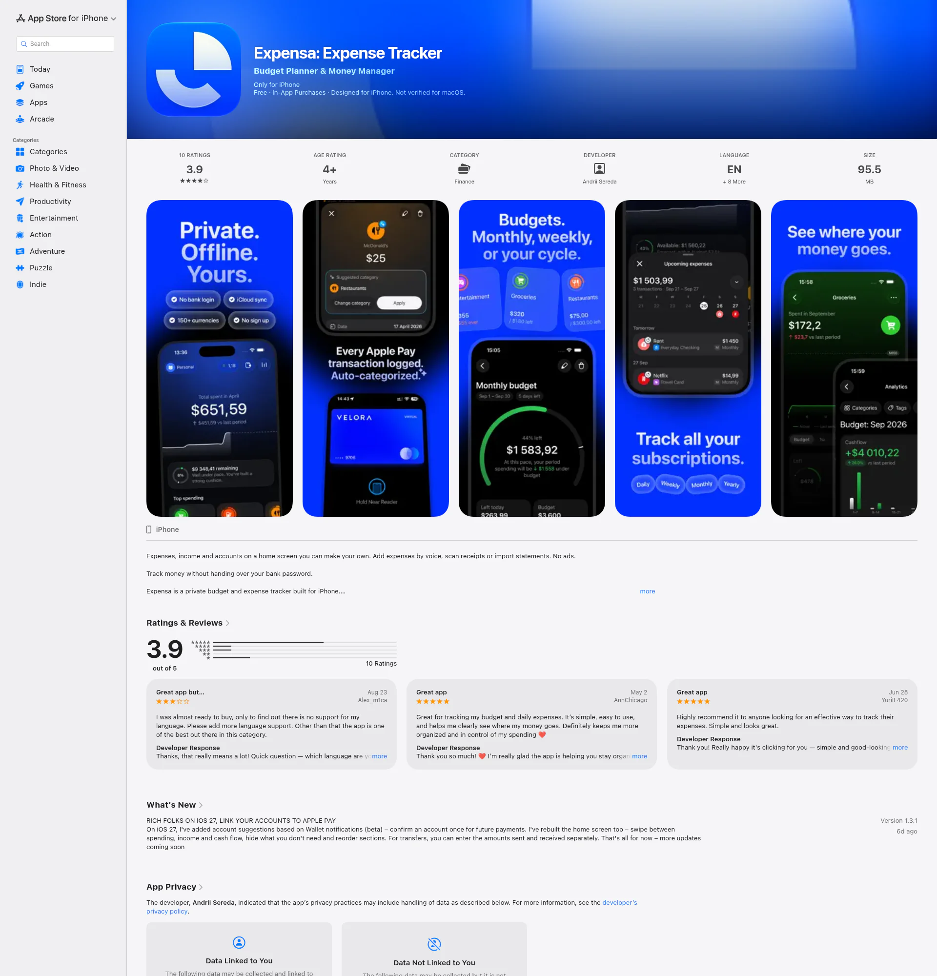 Expensa landing page