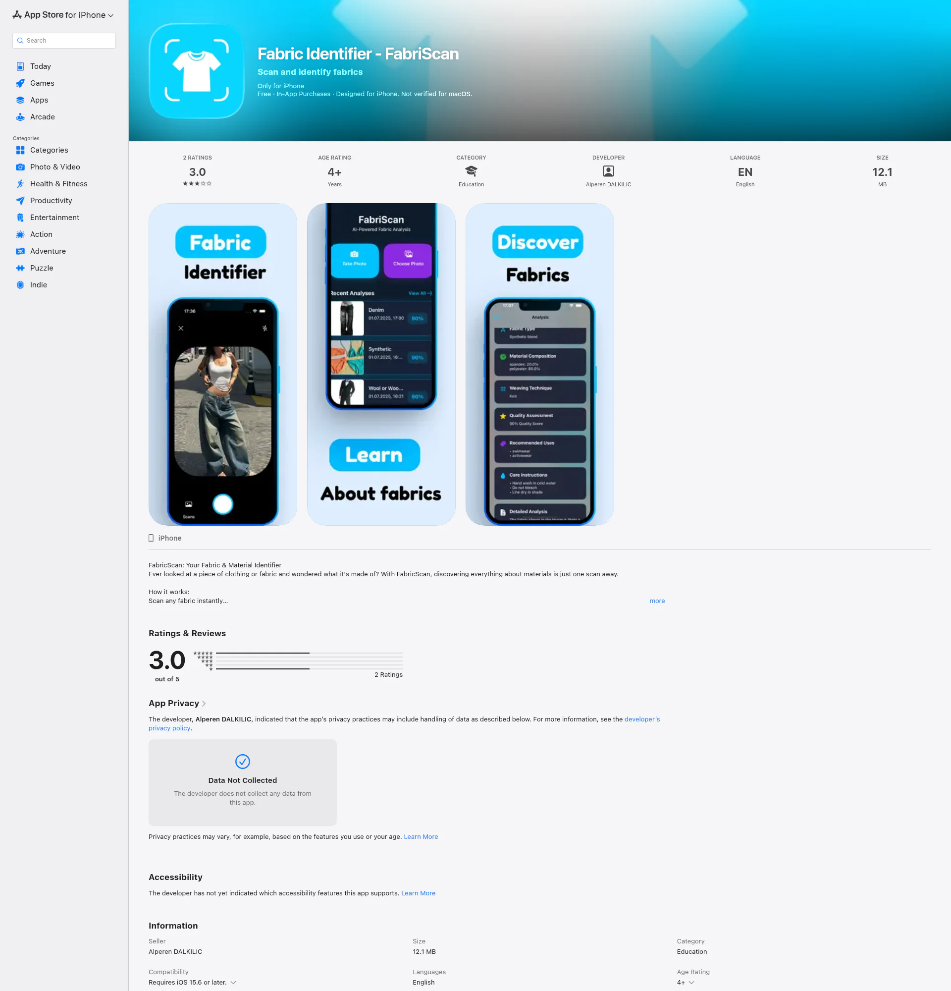 FabriScan landing page