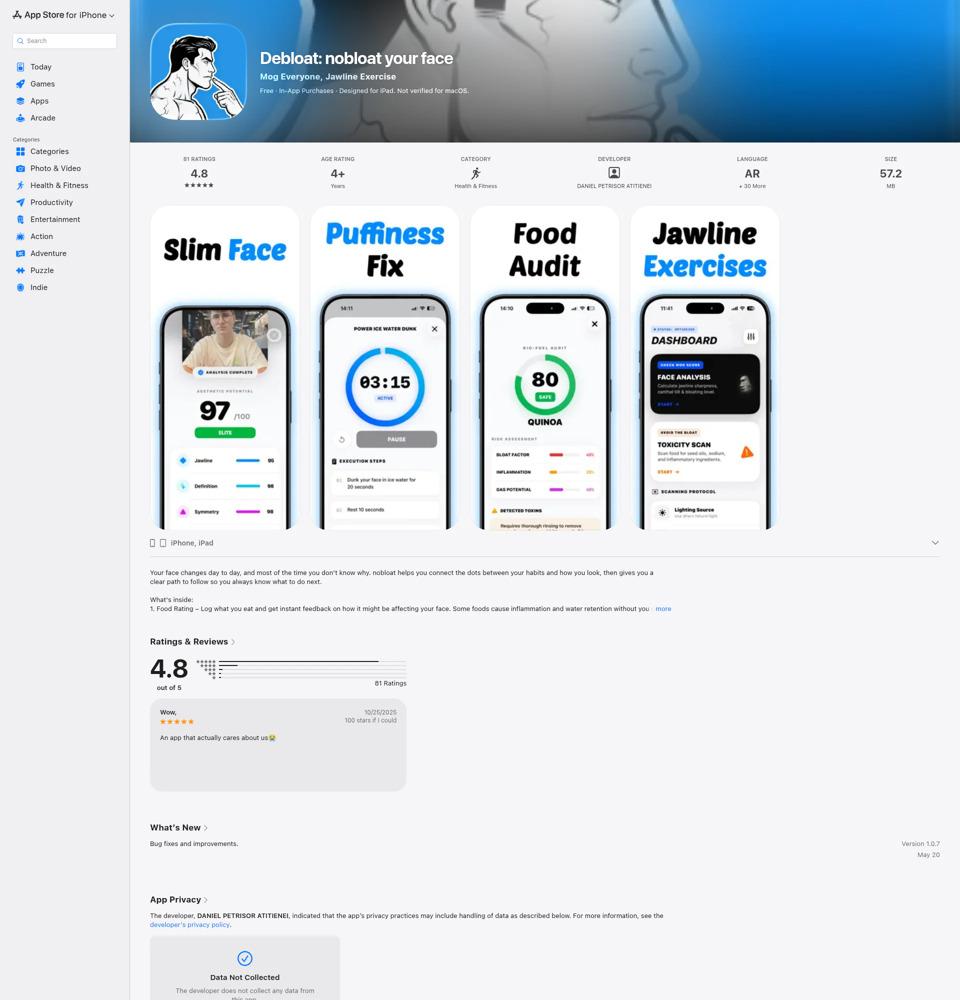 Face Debloat: nobloat landing page