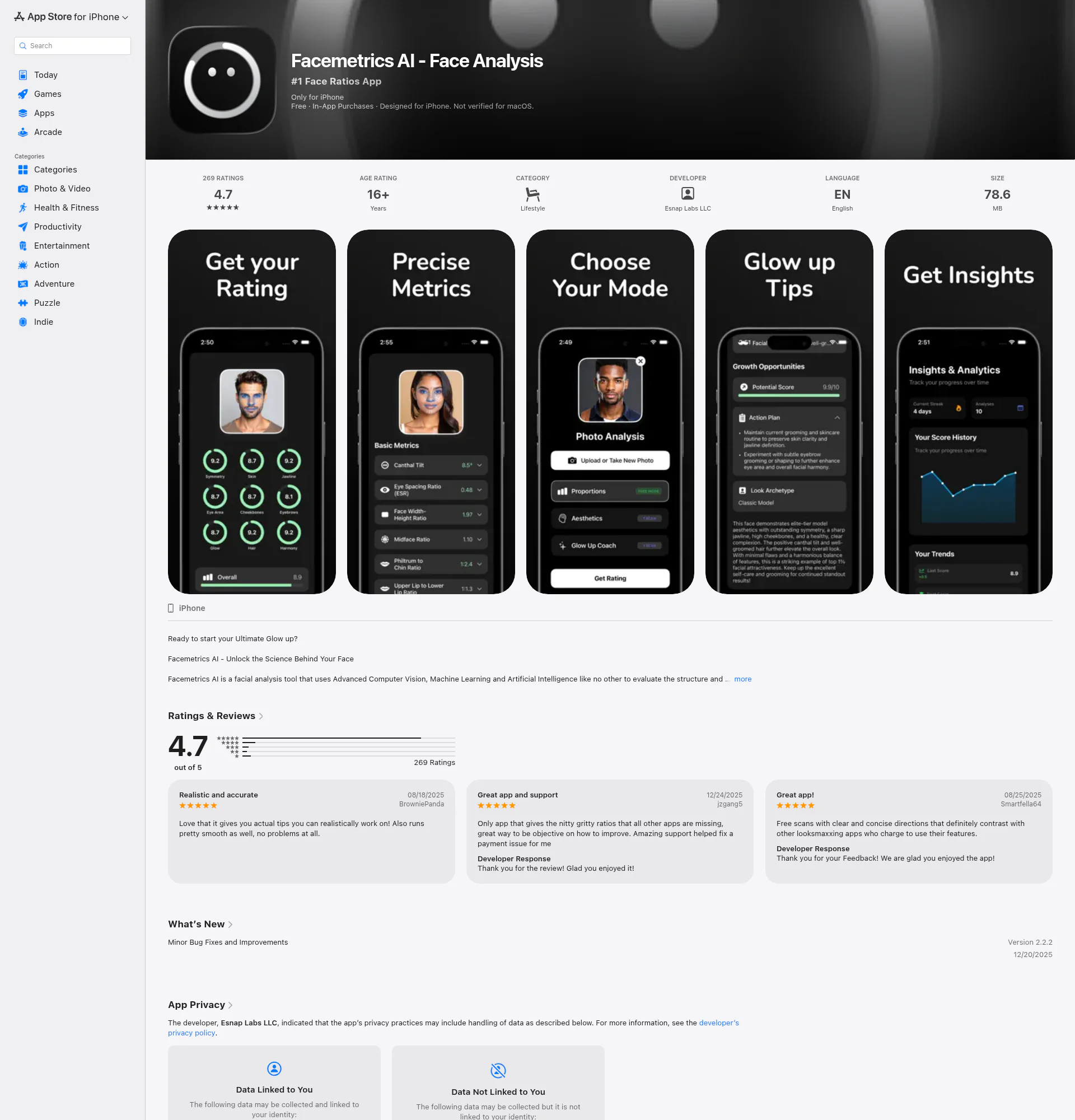 Facemetrics AI landing page
