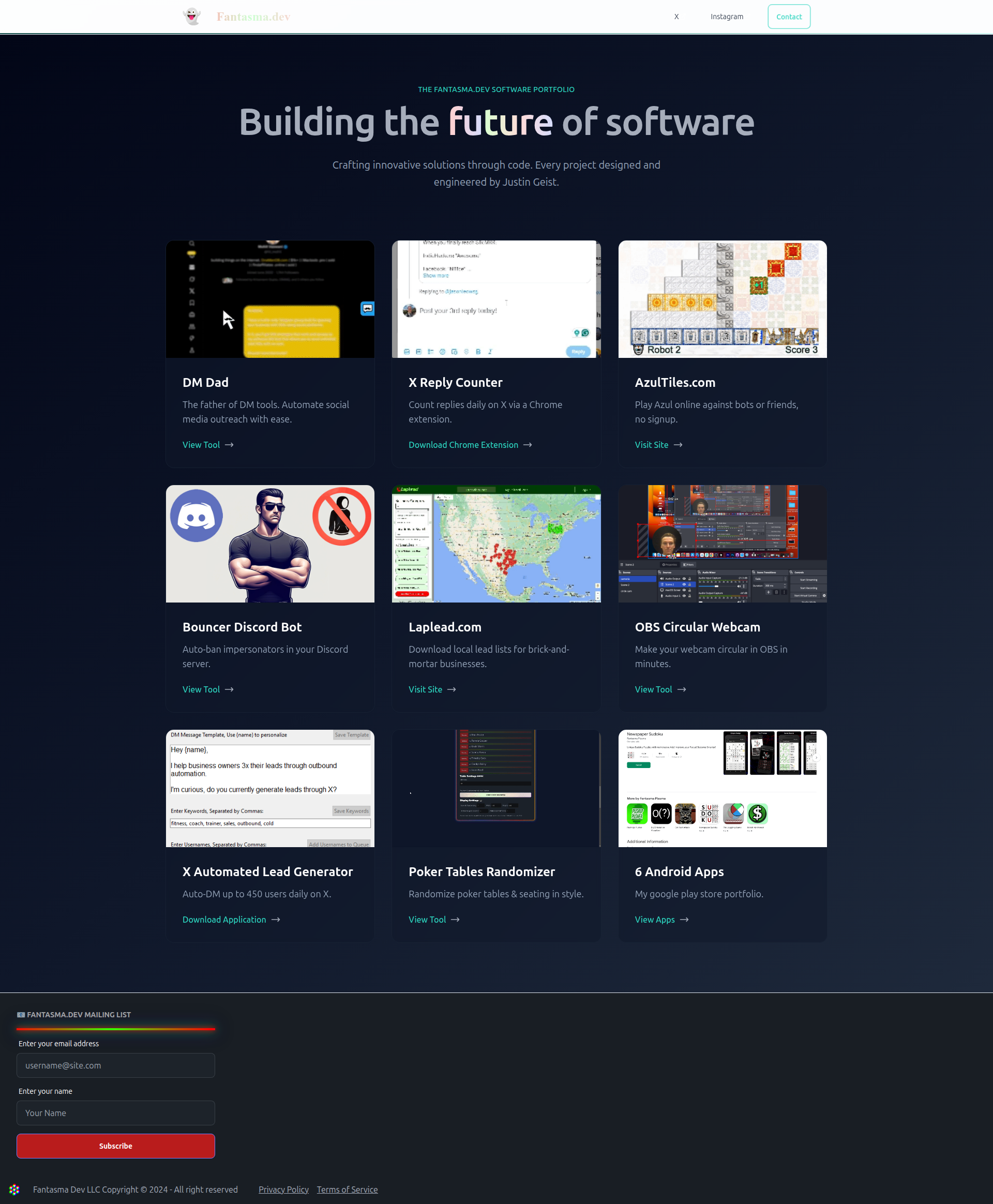 Landing page screenshot for fantasma.dev, 1920 by 2328 pixels