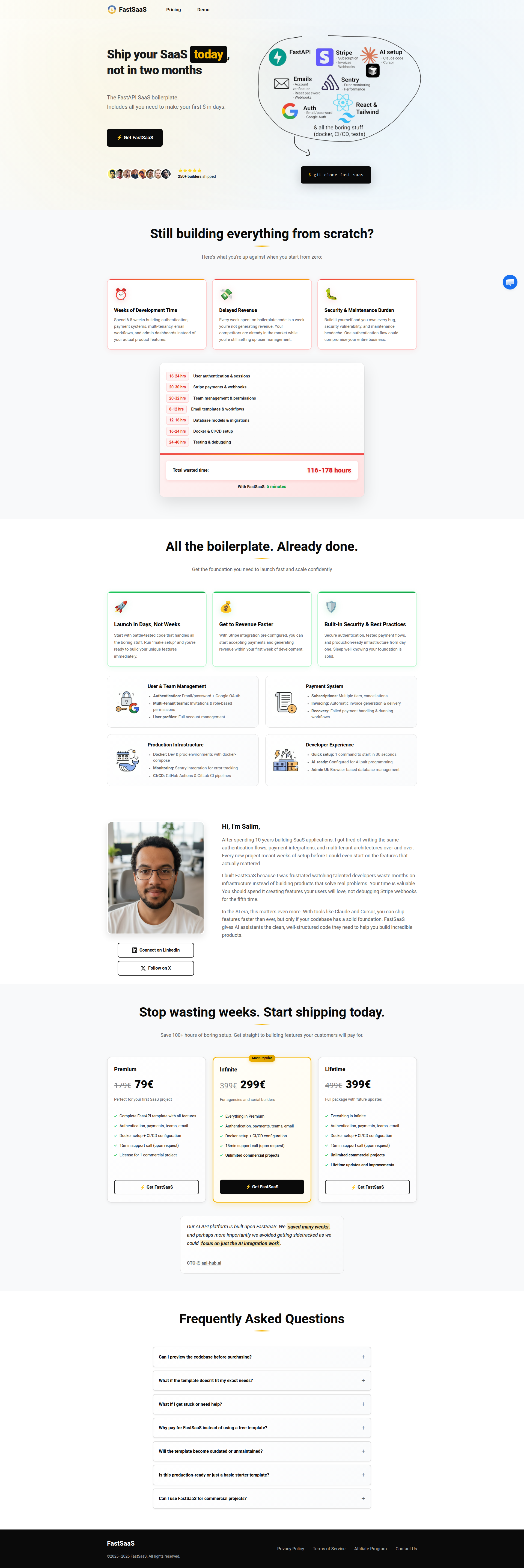 Landing page screenshot for fast-saas.com, 1920 by 5741 pixels