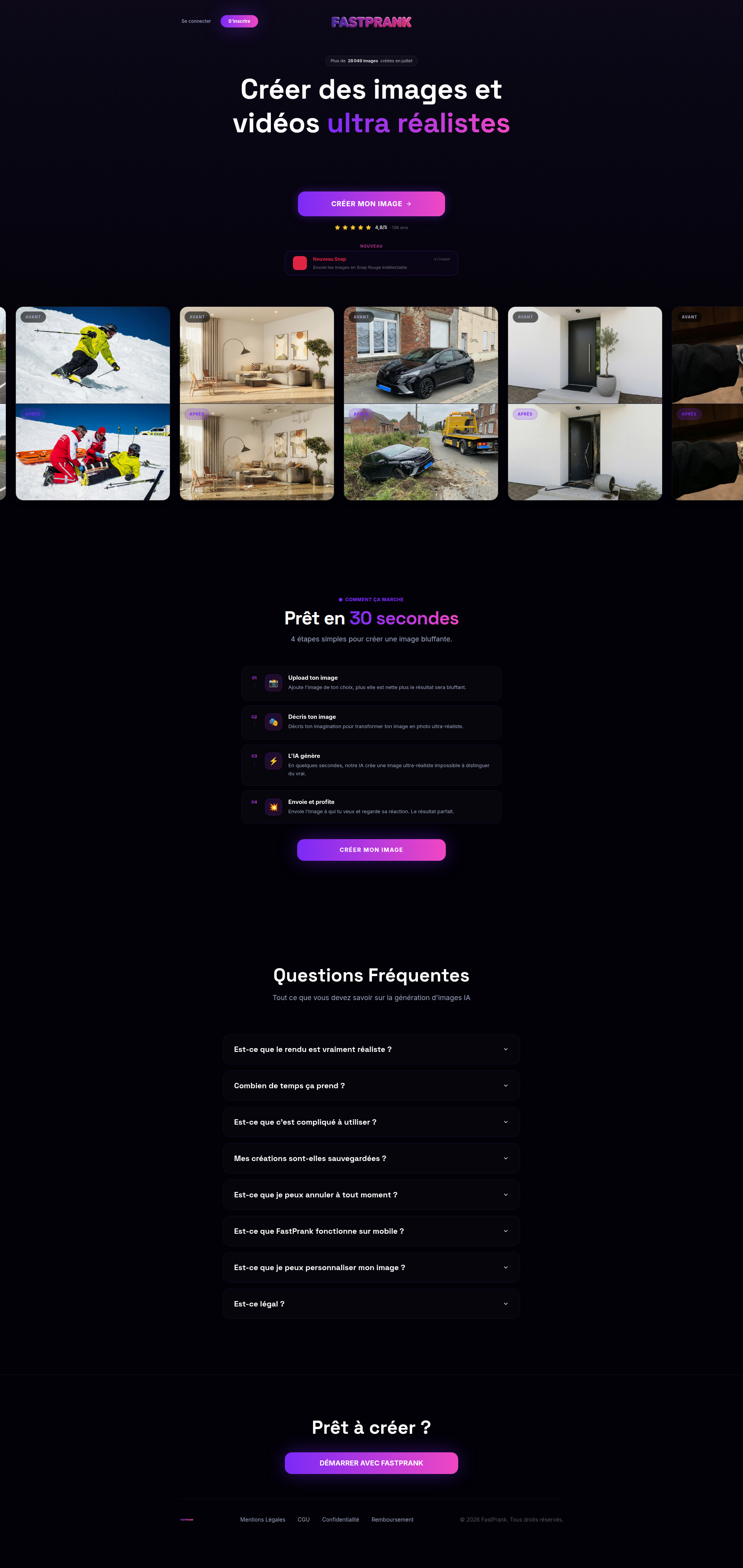 Landing page screenshot for fastprank.com, 1920 by 4053 pixels