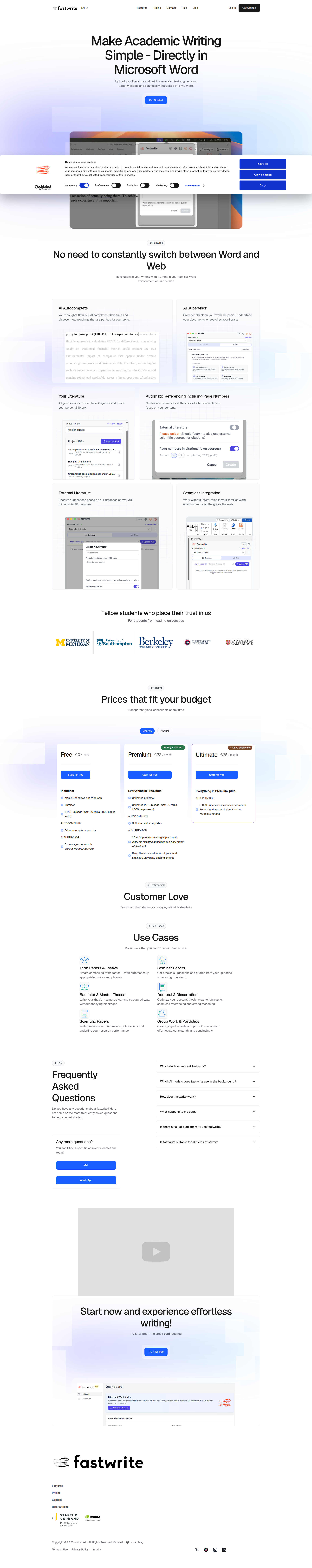 Landing page screenshot for fastwrite.io, 1920 by 9647 pixels