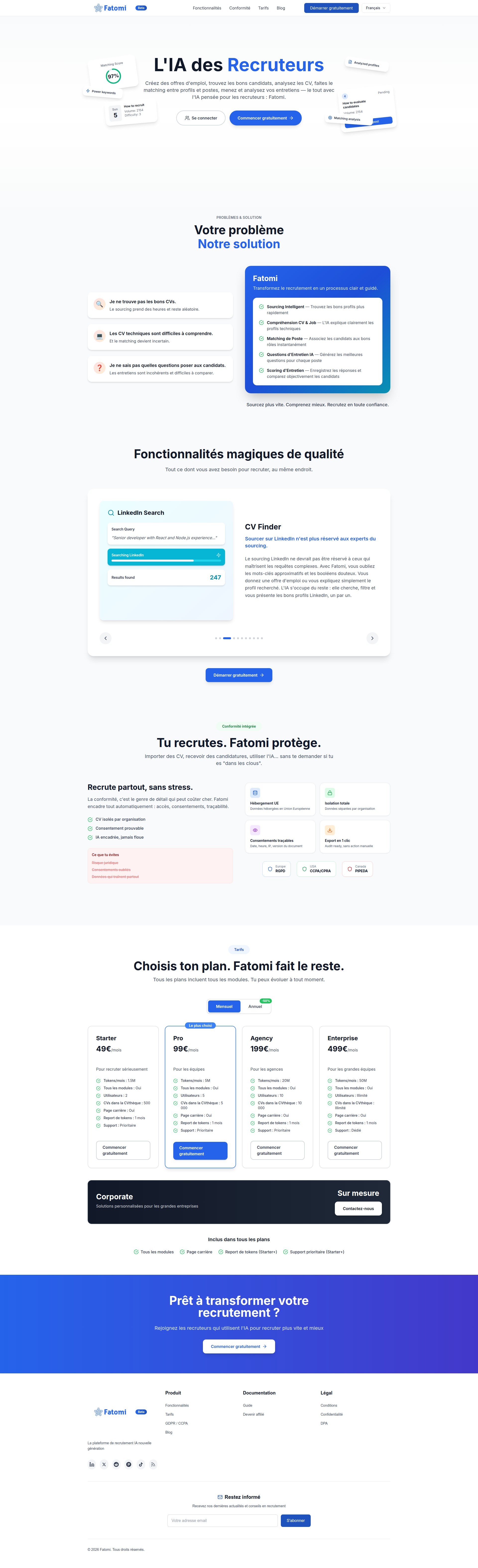 Landing page screenshot for fatomi.site, 1920 by 6299 pixels