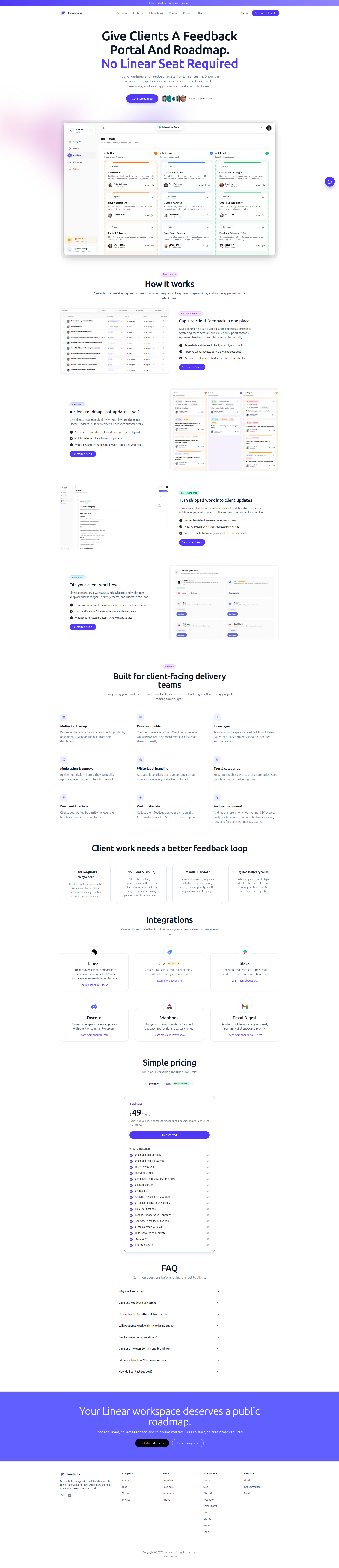 Landing page screenshot for feedvote.app, 1920 by 8876 pixels