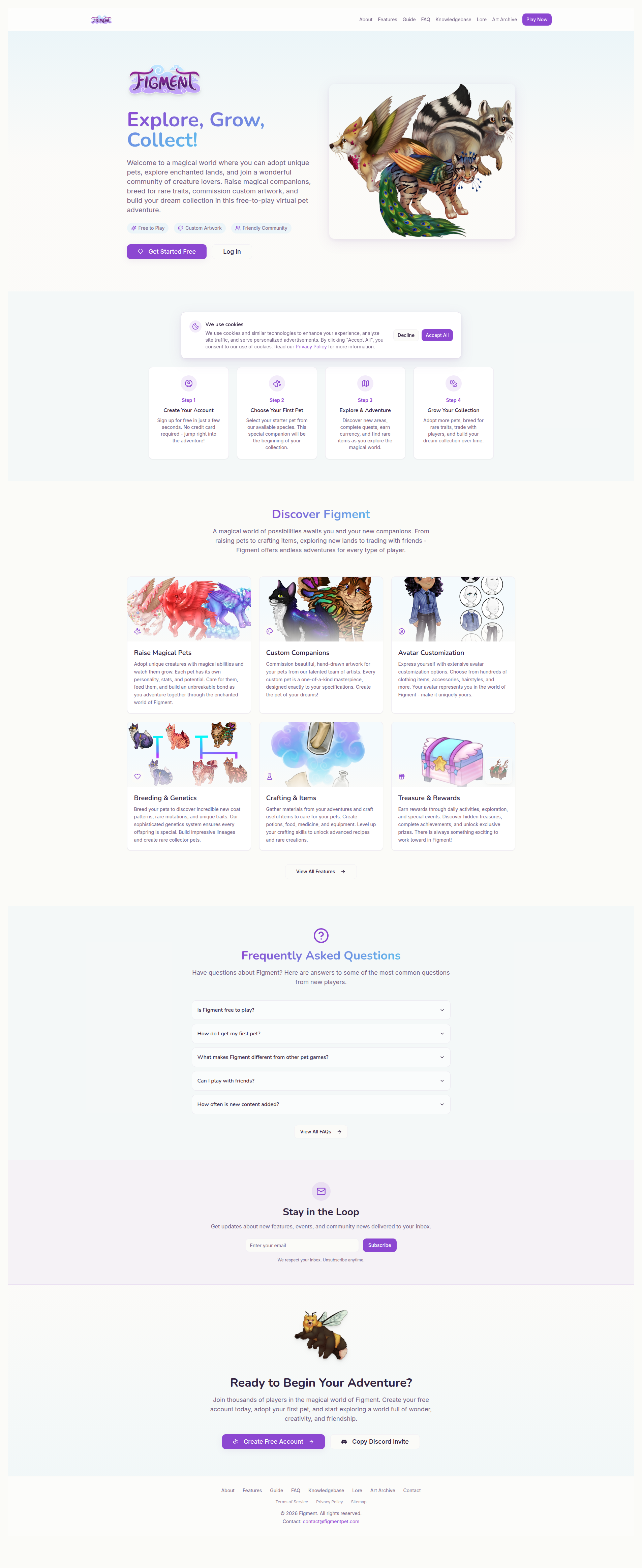Landing page screenshot for figmentpet.com, 1905 by 4654 pixels