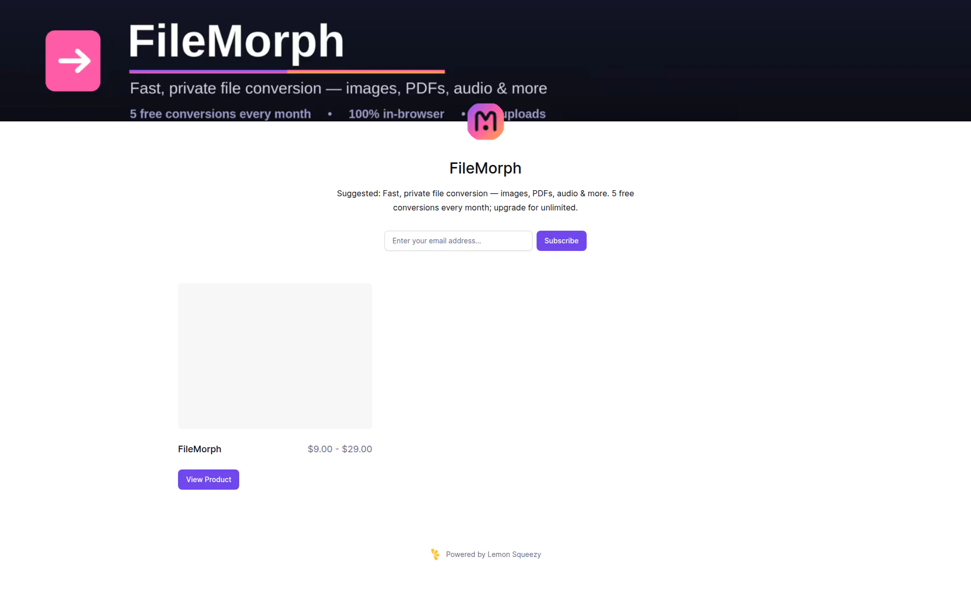 FileMorph landing page