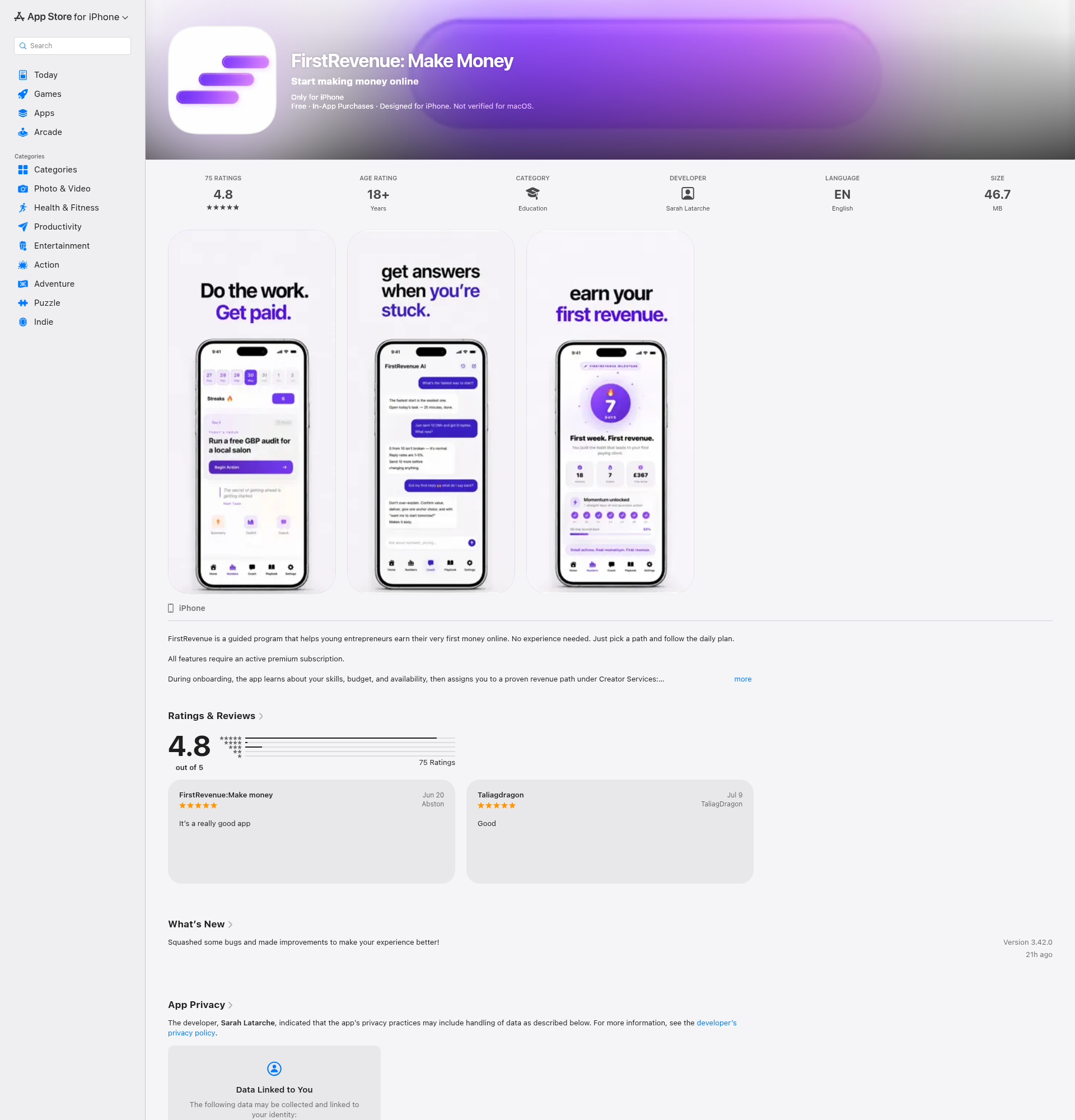 Landing page screenshot for apps.apple.com, 1920 by 2000 pixels
