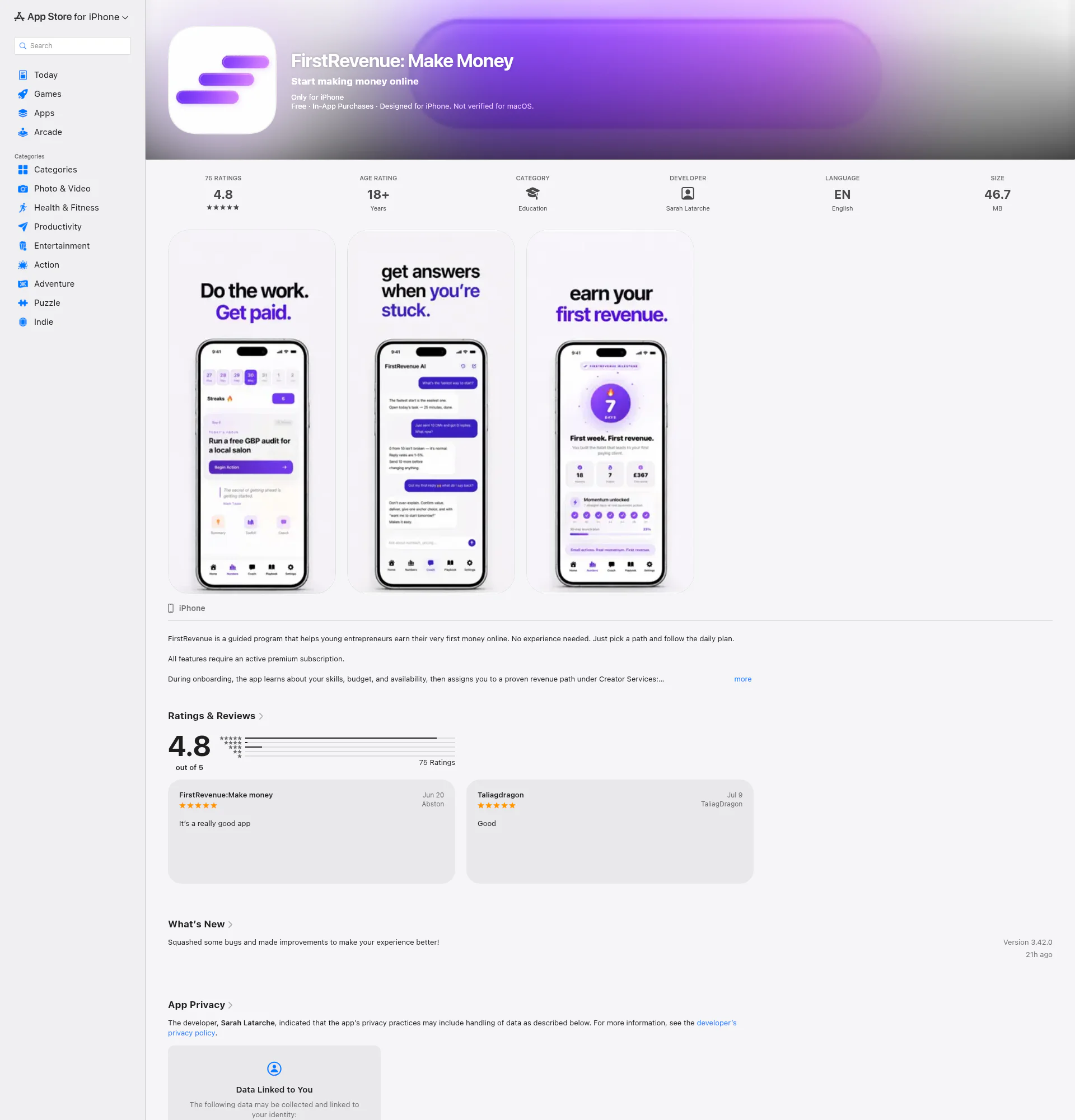 FirstRevenue landing page
