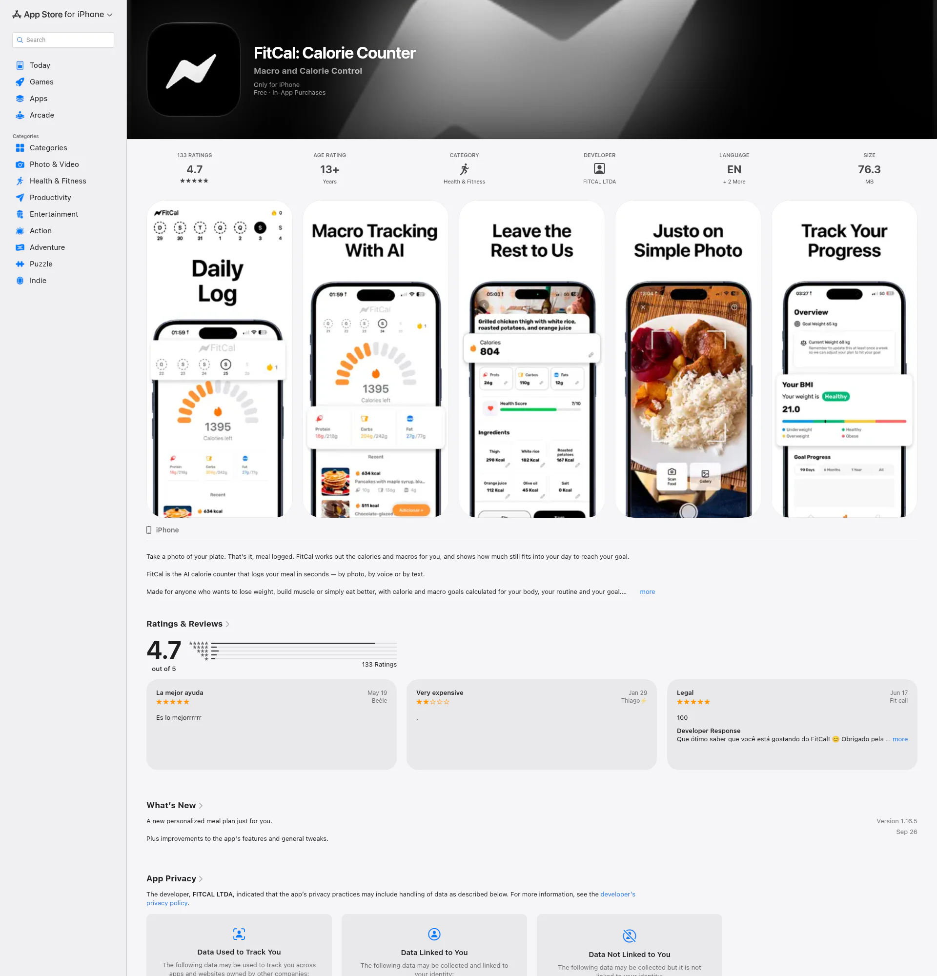 FitCal landing page