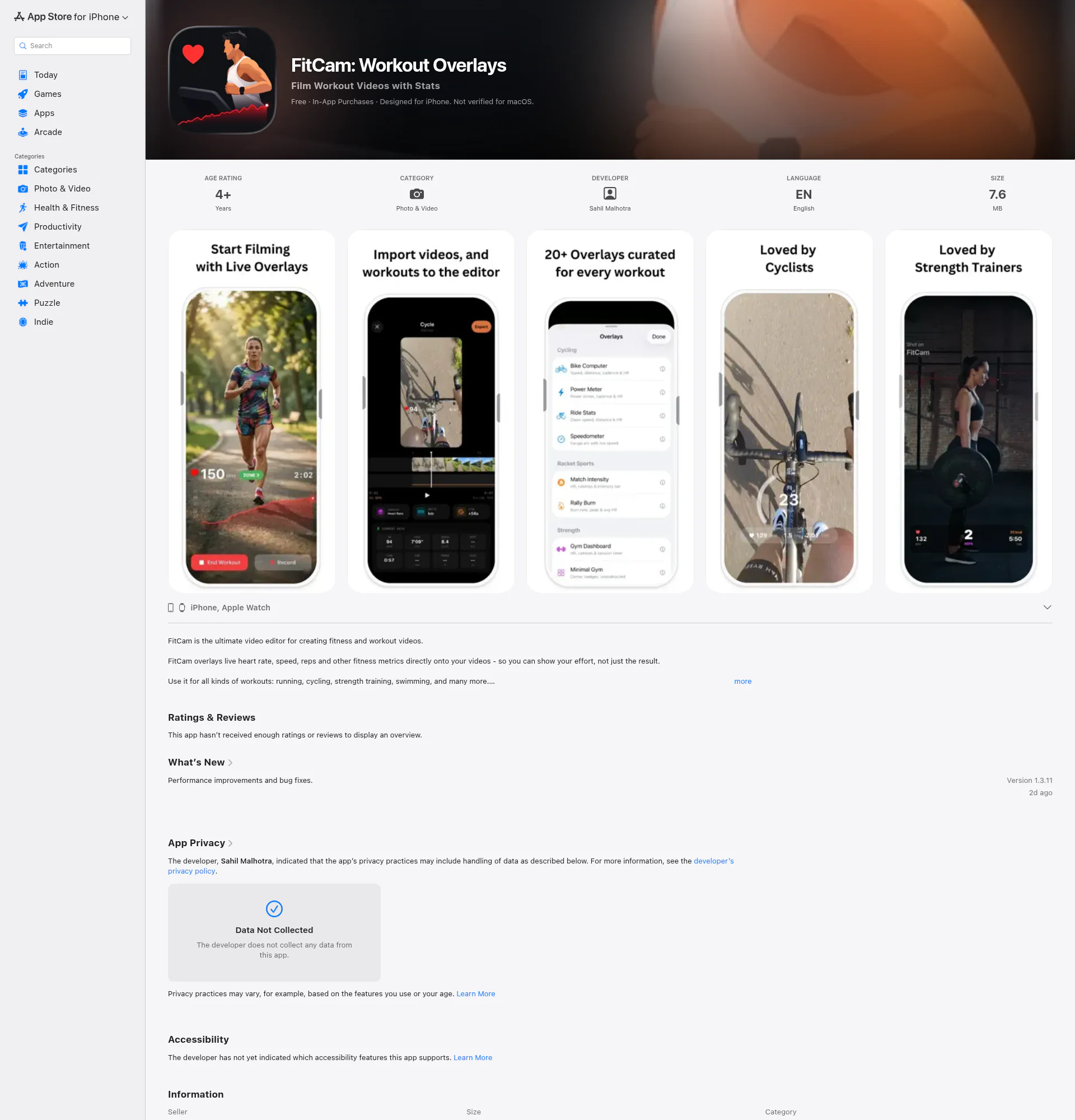 FitCam: Workout Overlays landing page