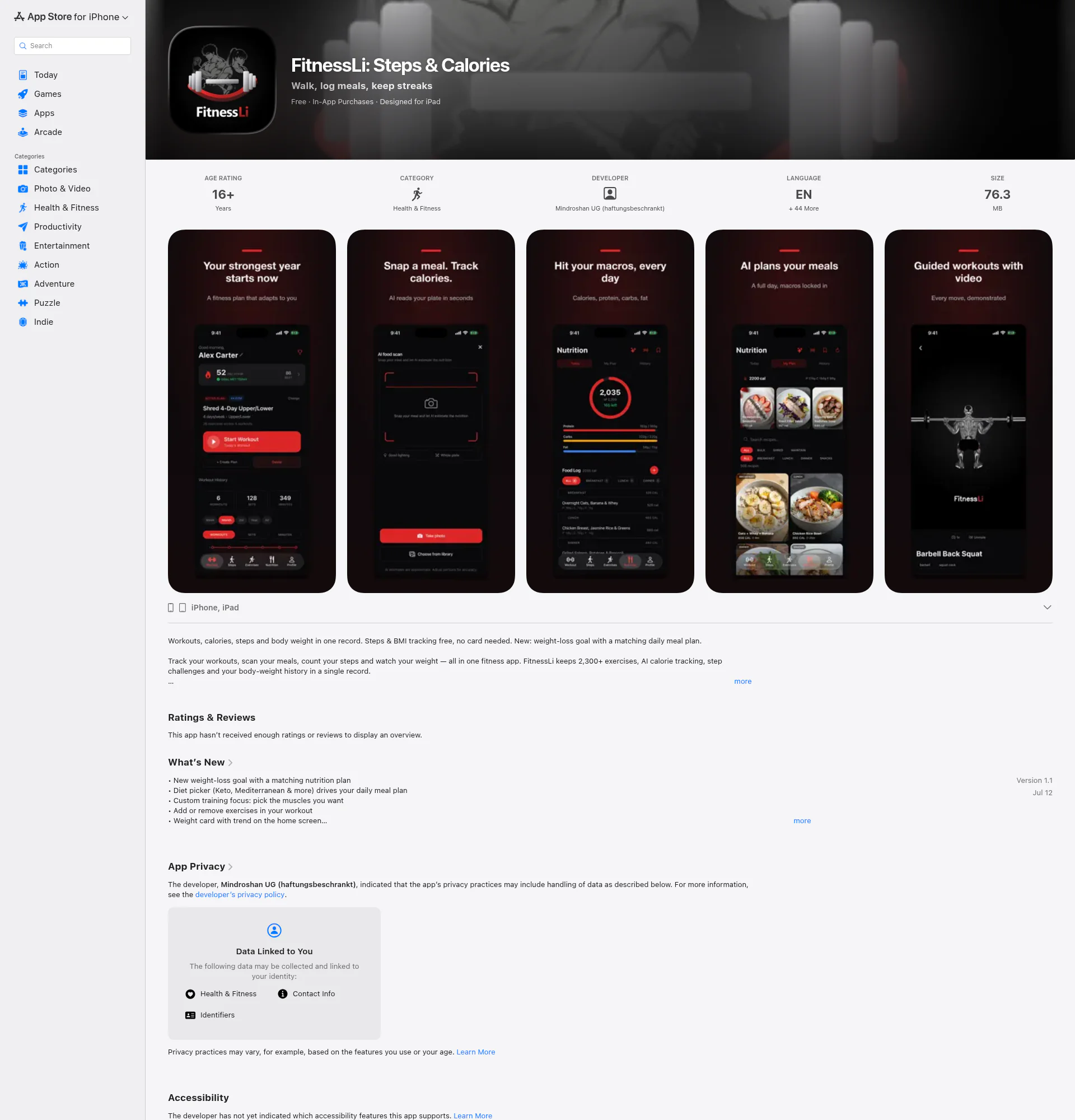 FitnessLi landing page
