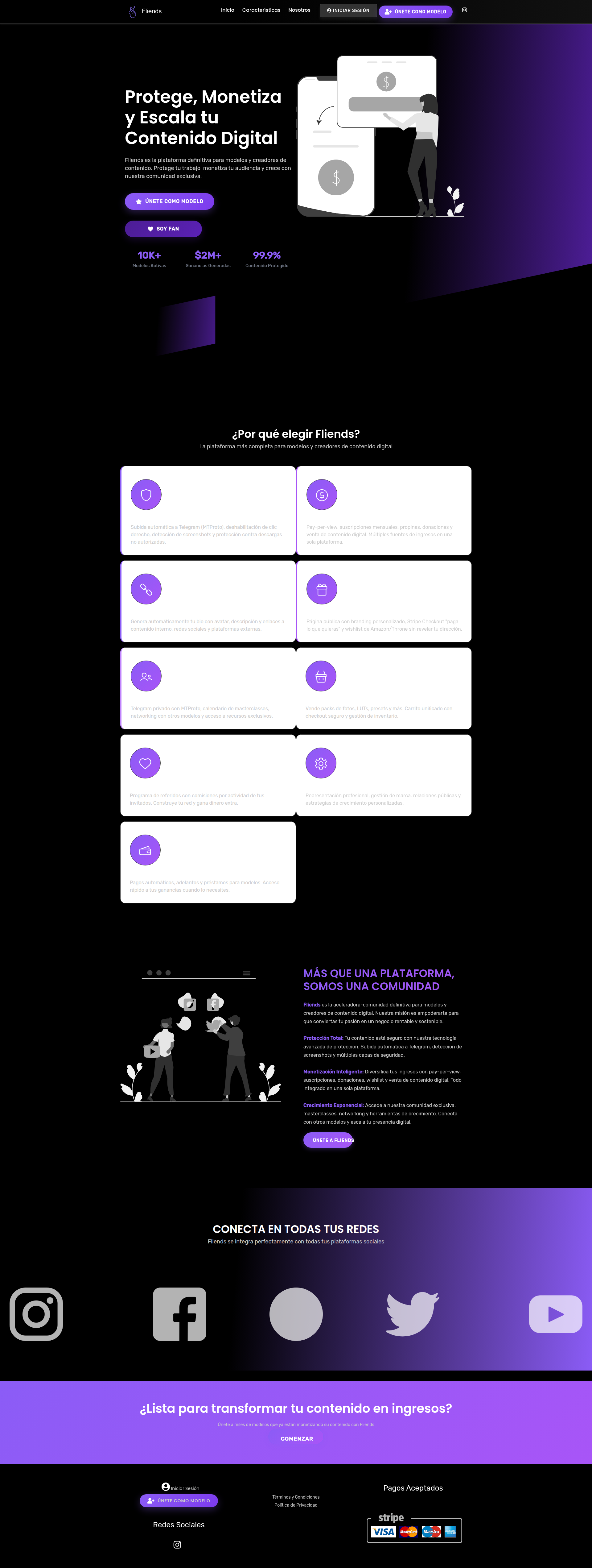 Landing page screenshot for fliends.com, 1920 by 5082 pixels
