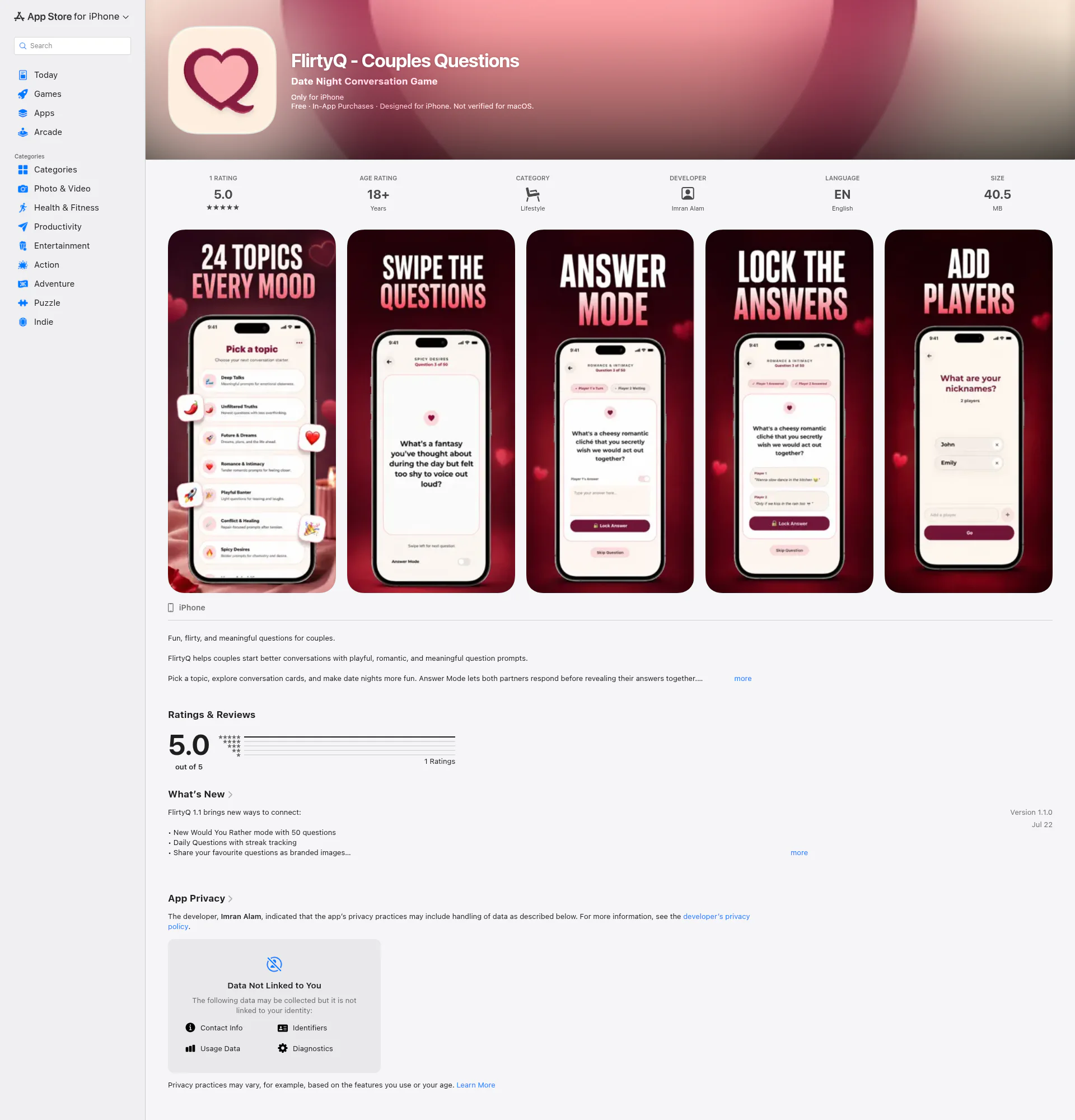 FlirtyQ landing page