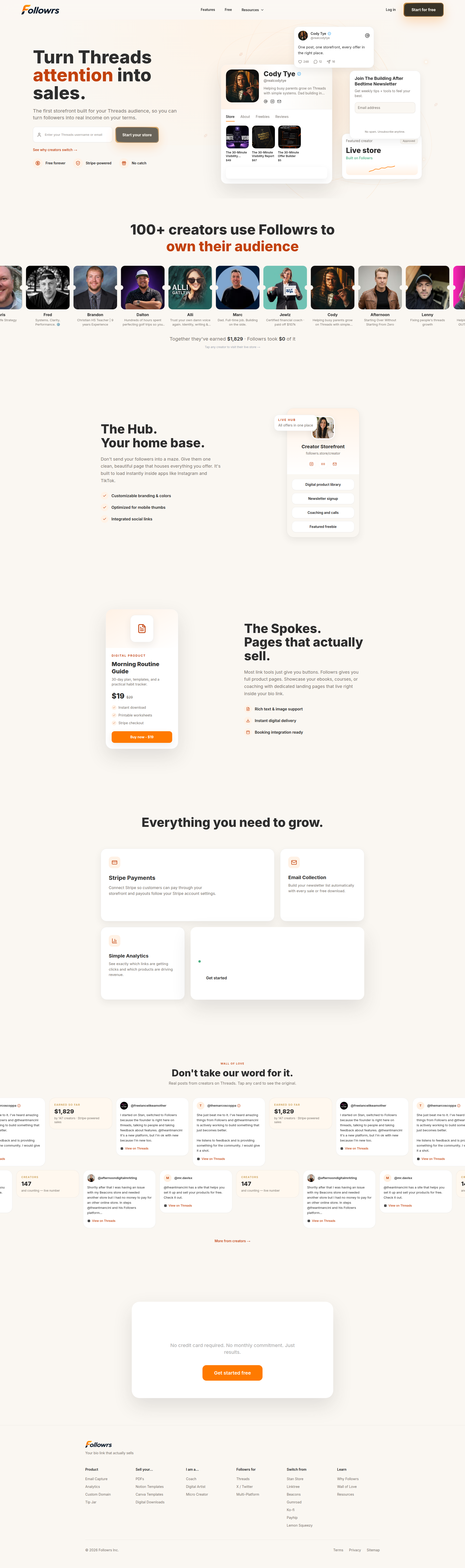 Landing page screenshot for followrs.store, 1920 by 6478 pixels