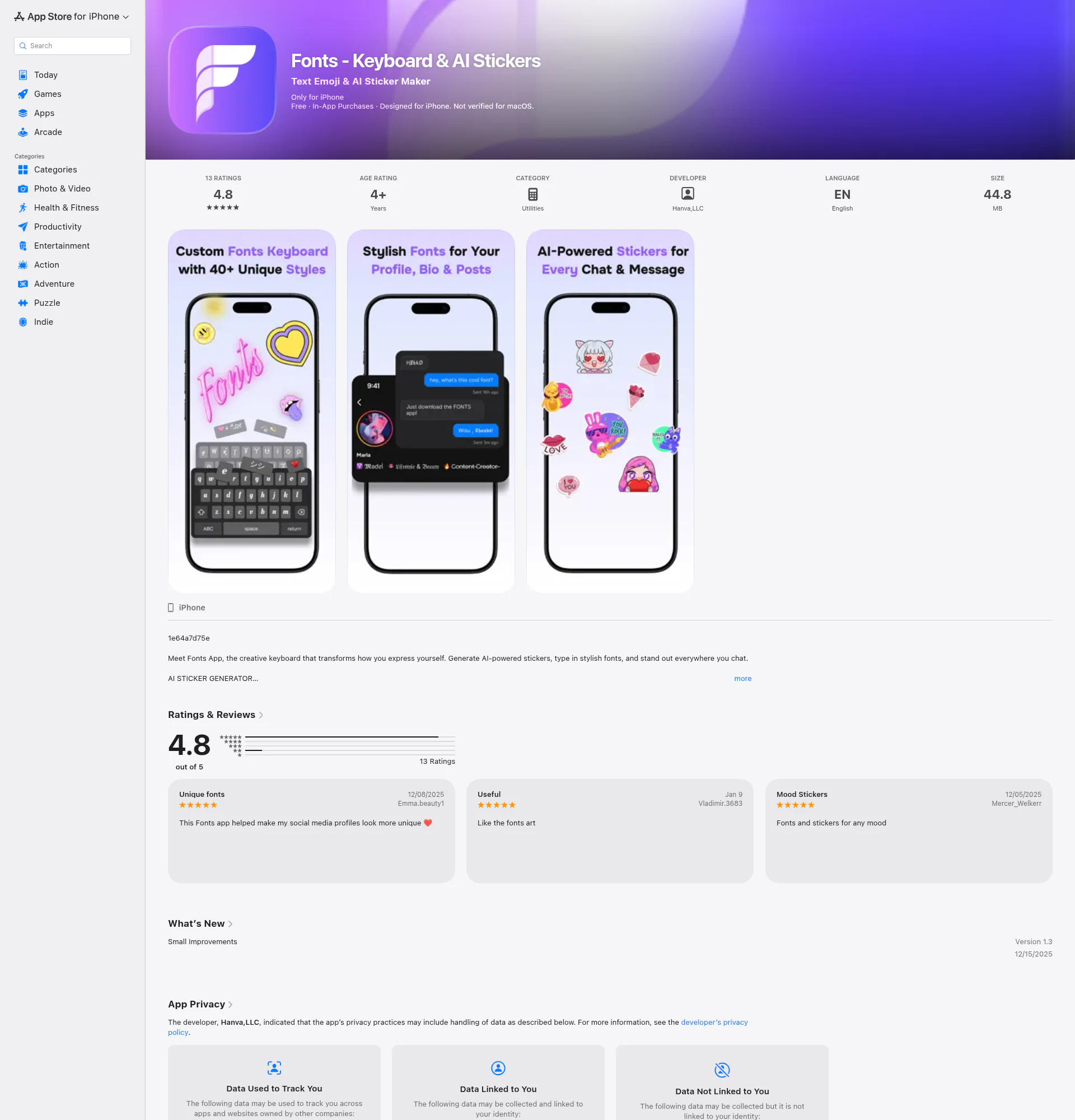 Fonts landing page