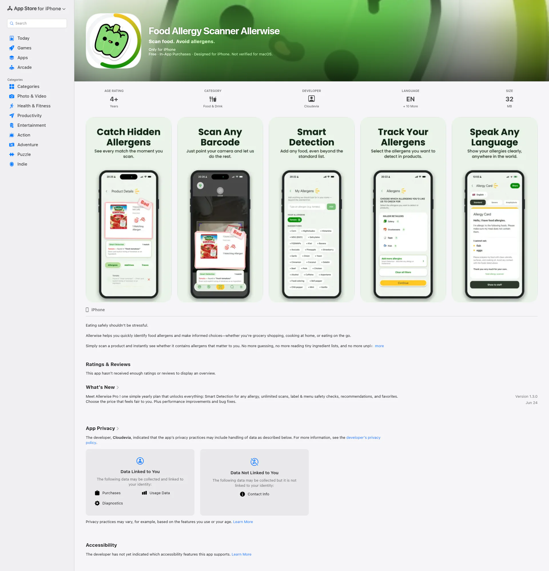 Food Allergy Scanner Allerwise landing page