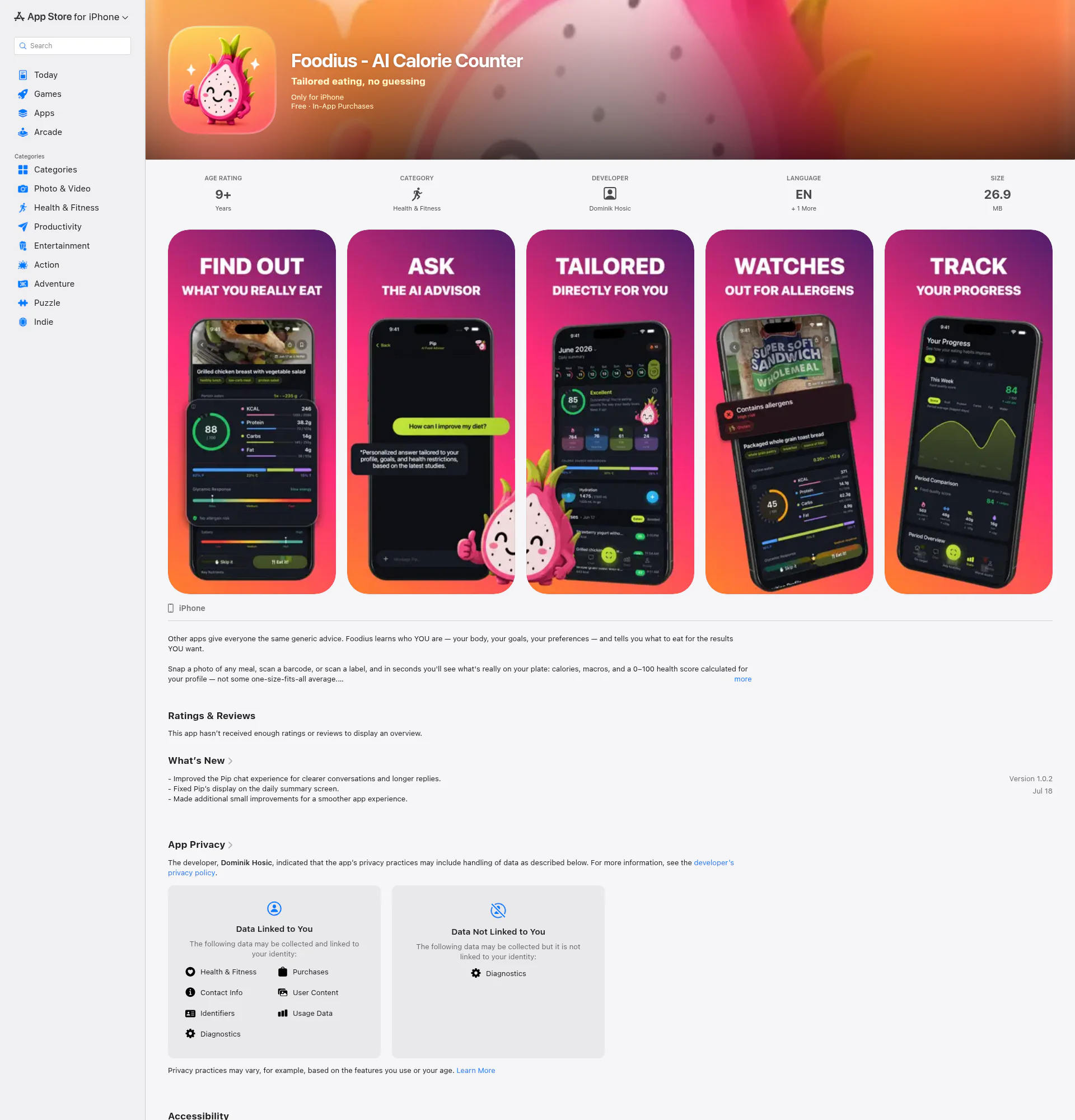 Foodius landing page