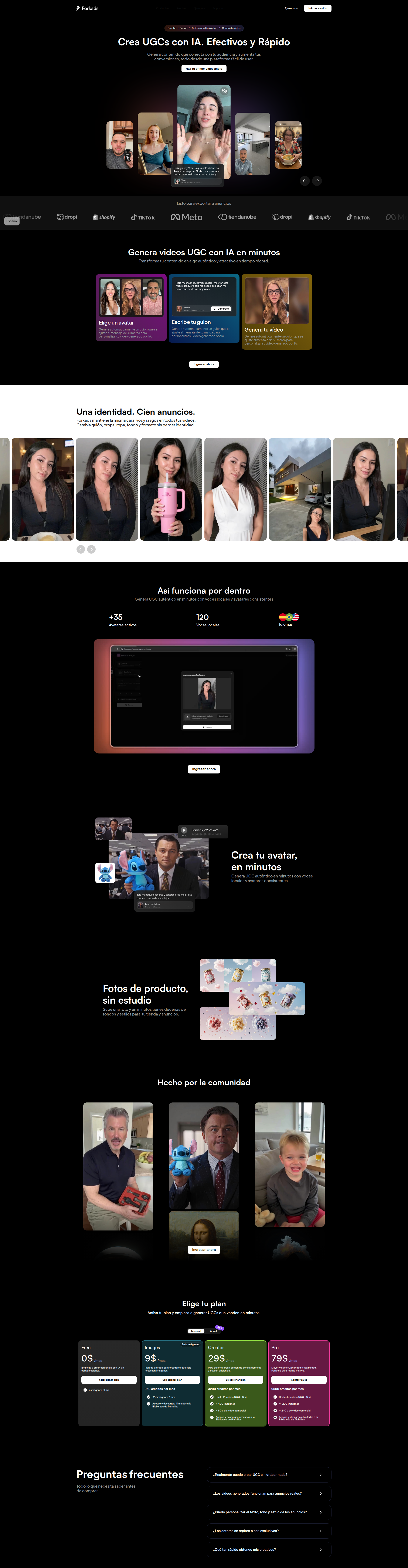 Landing page screenshot for forkads.com, 1920 by 7373 pixels