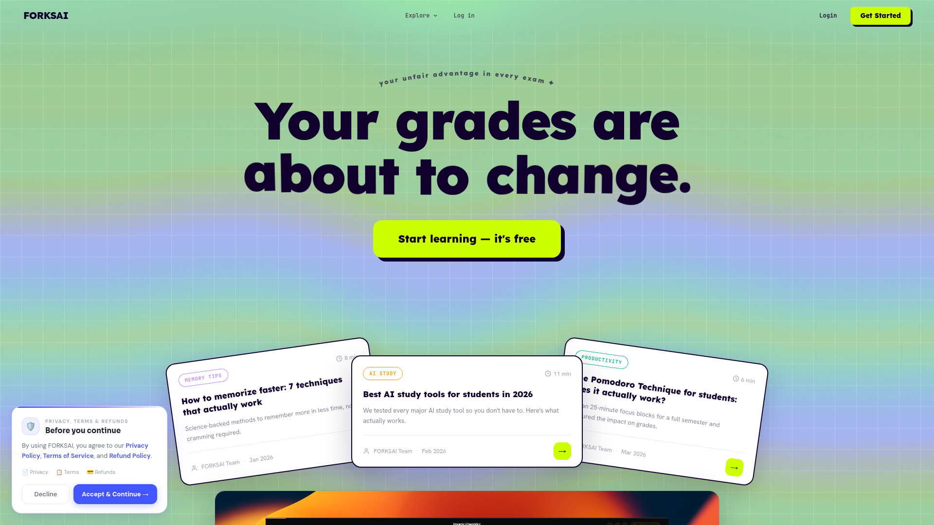 Landing page screenshot for forksai.app, 1920 by 1080 pixels