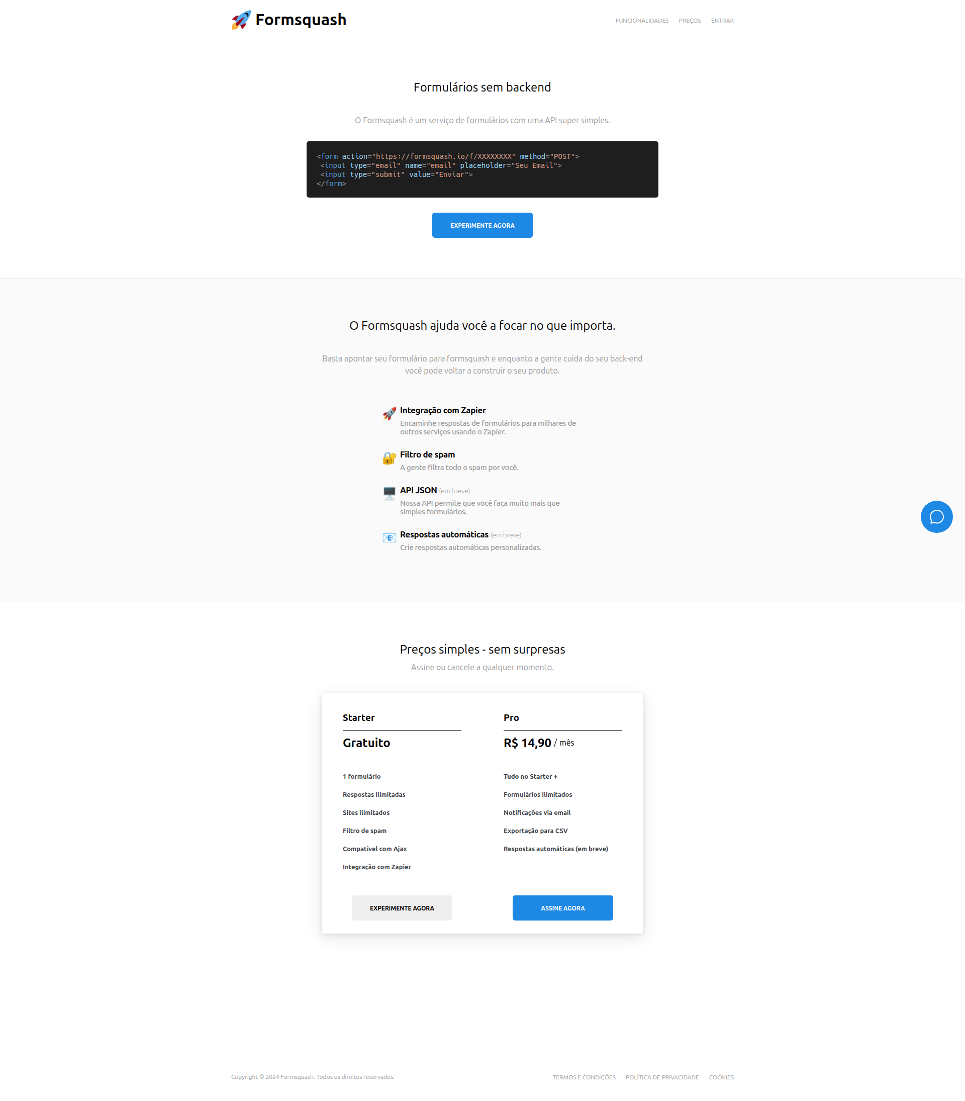 Landing page screenshot for formsquash.io, 1920 by 2190 pixels
