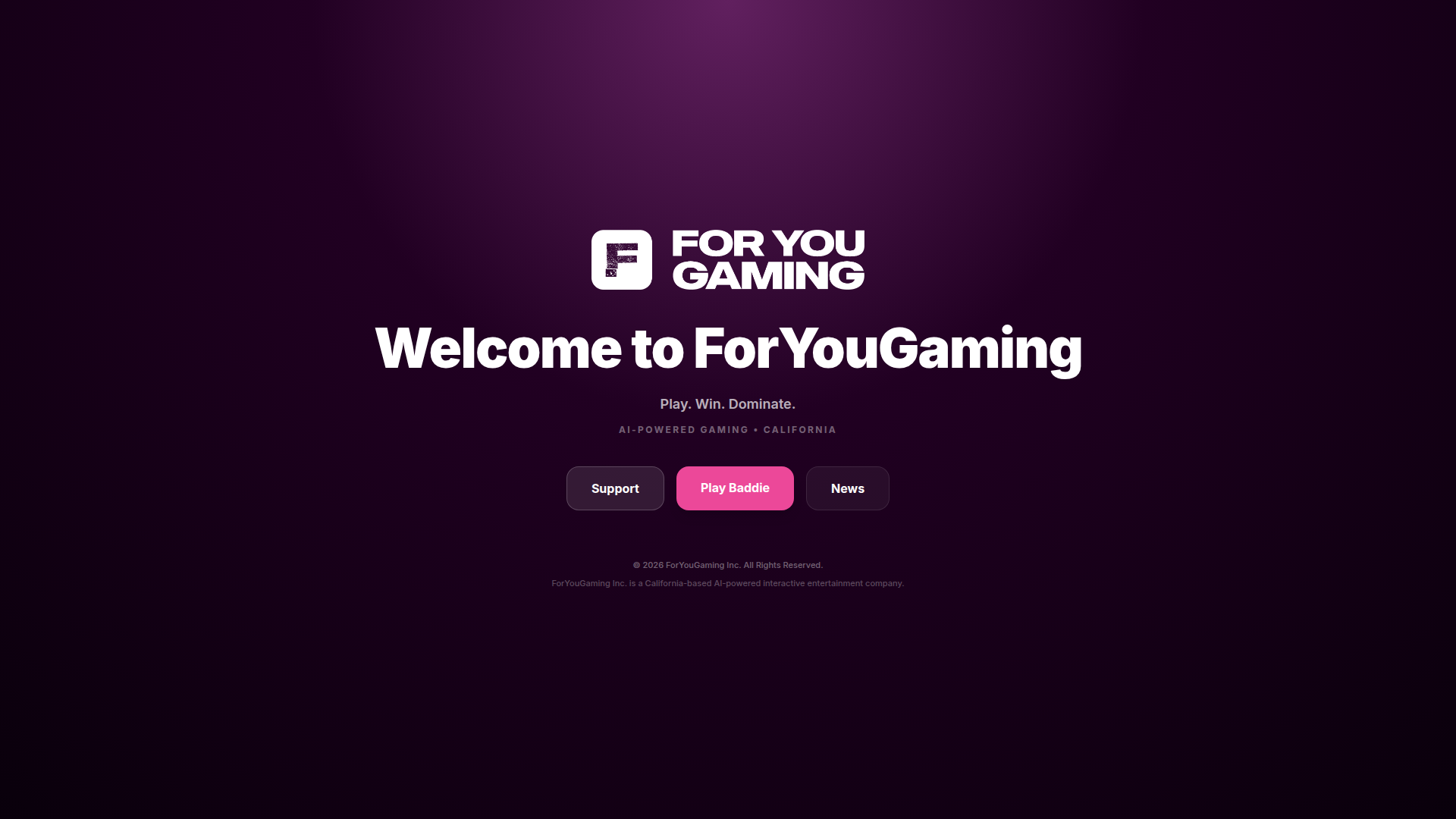 Landing page screenshot for foryougaming.com, 1920 by 1080 pixels