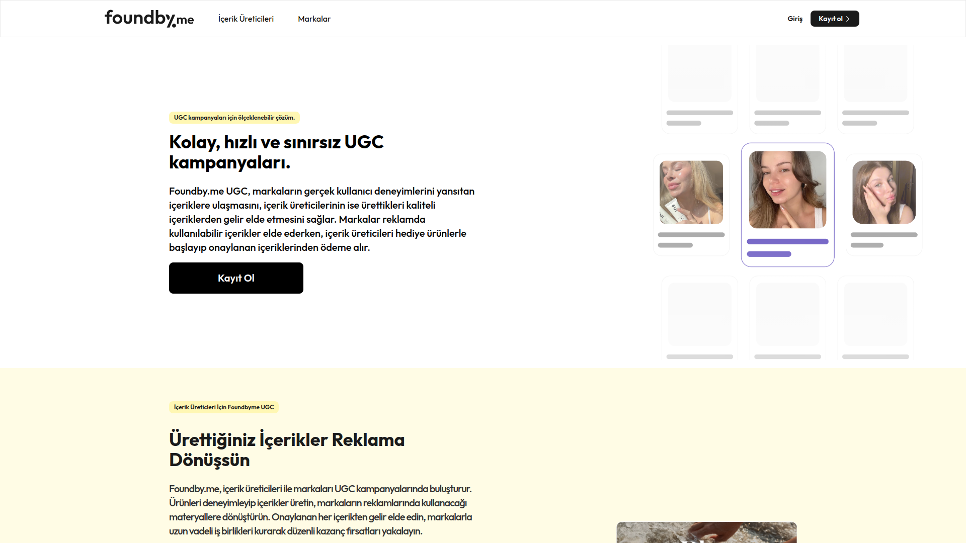 Landing page screenshot for foundby.me, 1920 by 1080 pixels