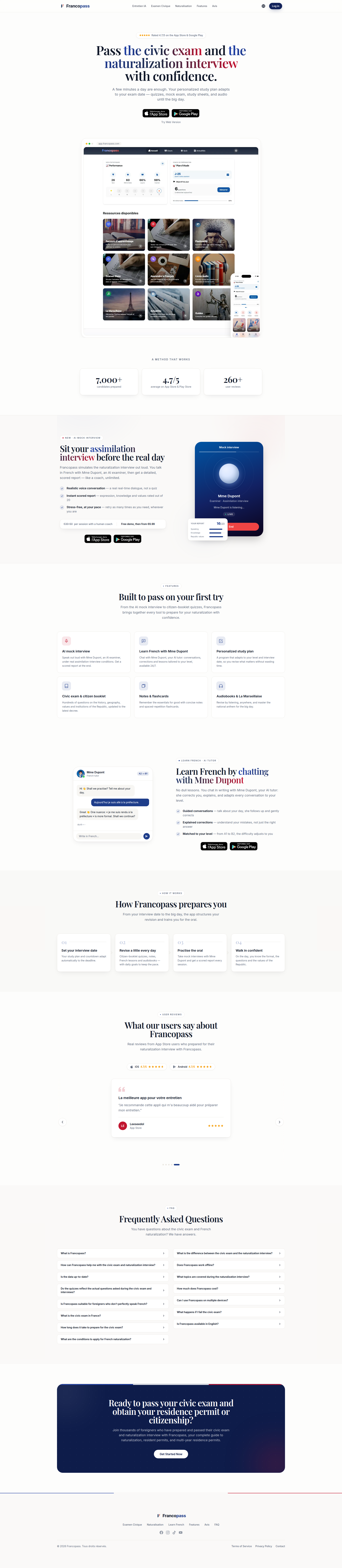 Landing page screenshot for francopass.com, 1920 by 8794 pixels